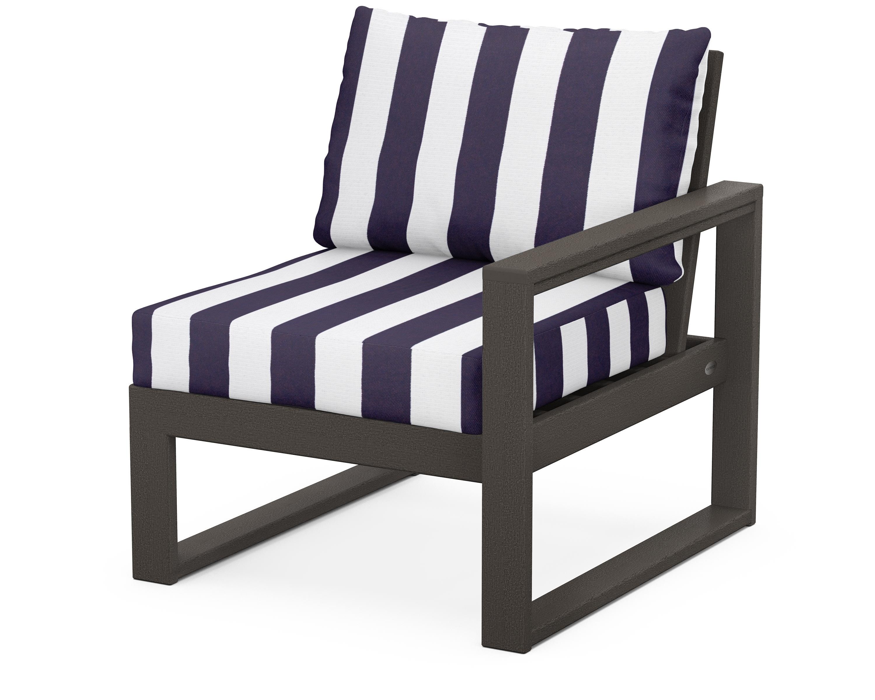 POLYWOOD® EDGE Modular Right Arm Chair in Vintage Coffee / Cabana Stripe Navy