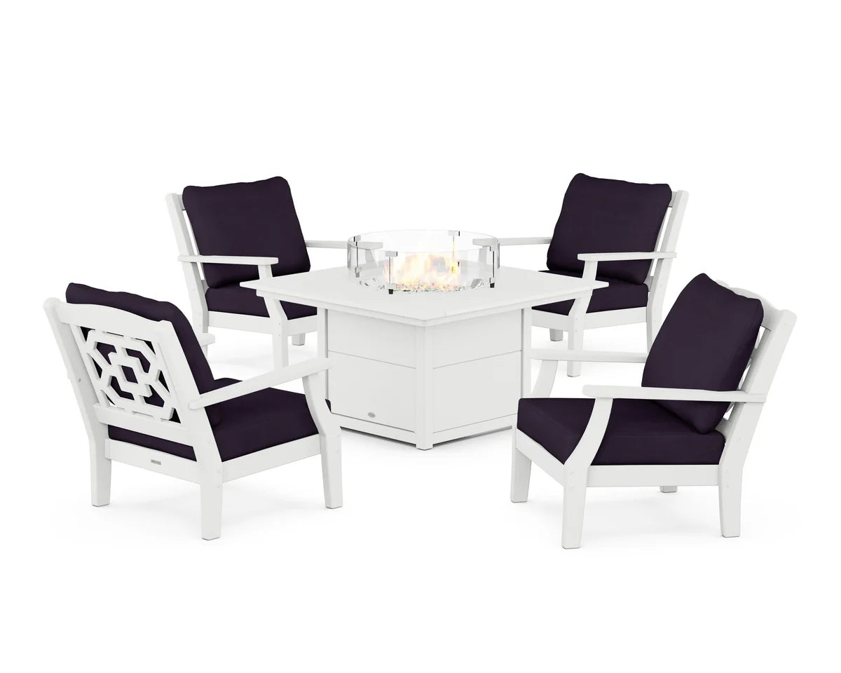 Chinoiserie 5-Piece Deep Seating Set with Fire Pit Table
