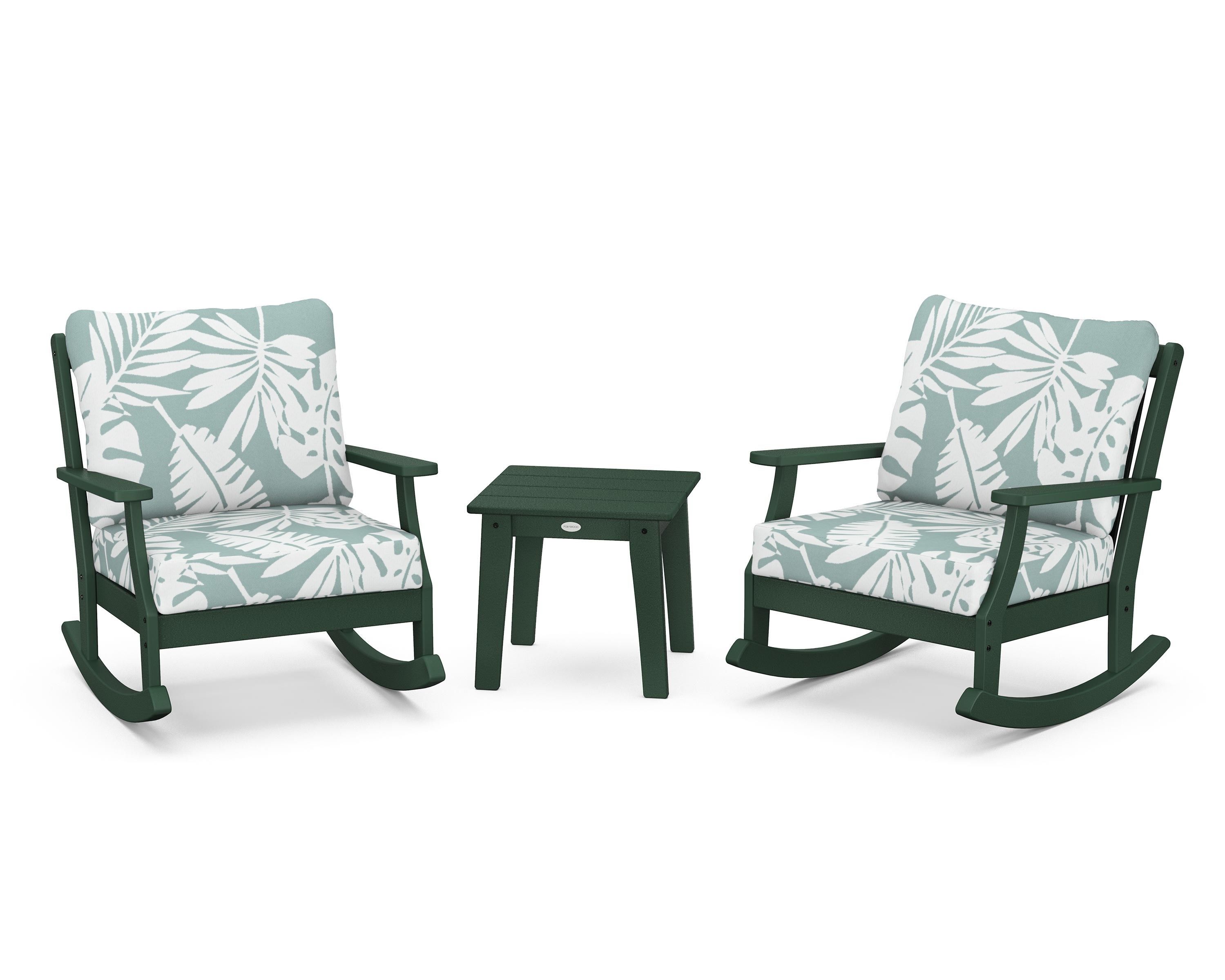 POLYWOOD® Braxton 3-Piece Deep Seating Rocker Set in Green / Leaf Glacier Spa