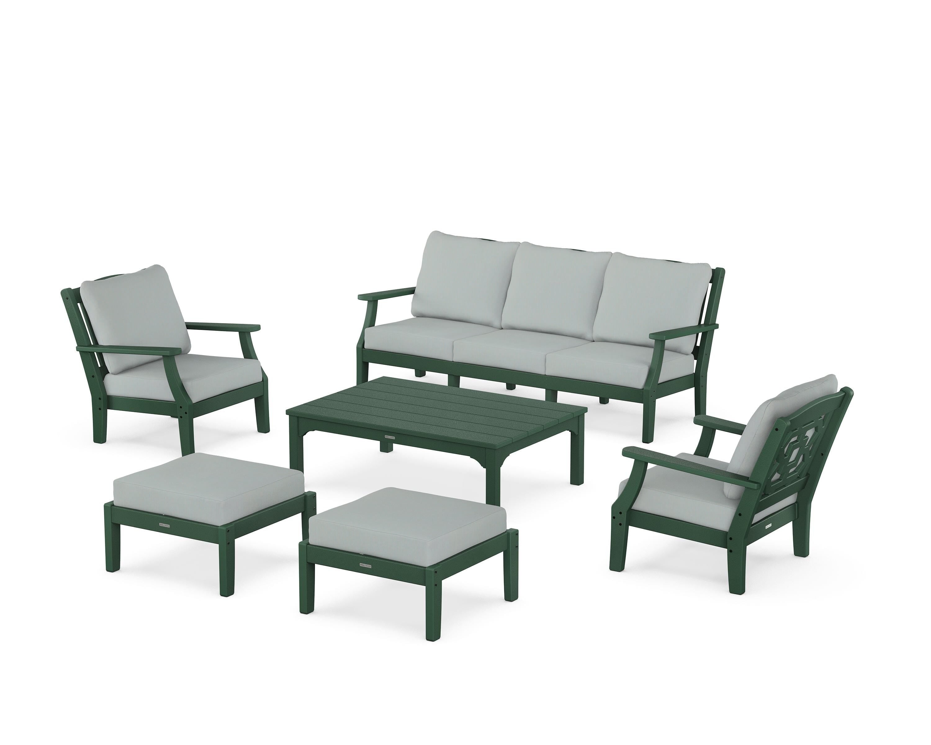 Martha Stewart by POLYWOOD® Chinoiserie 6-Piece Lounge Sofa Set in Green / Spa