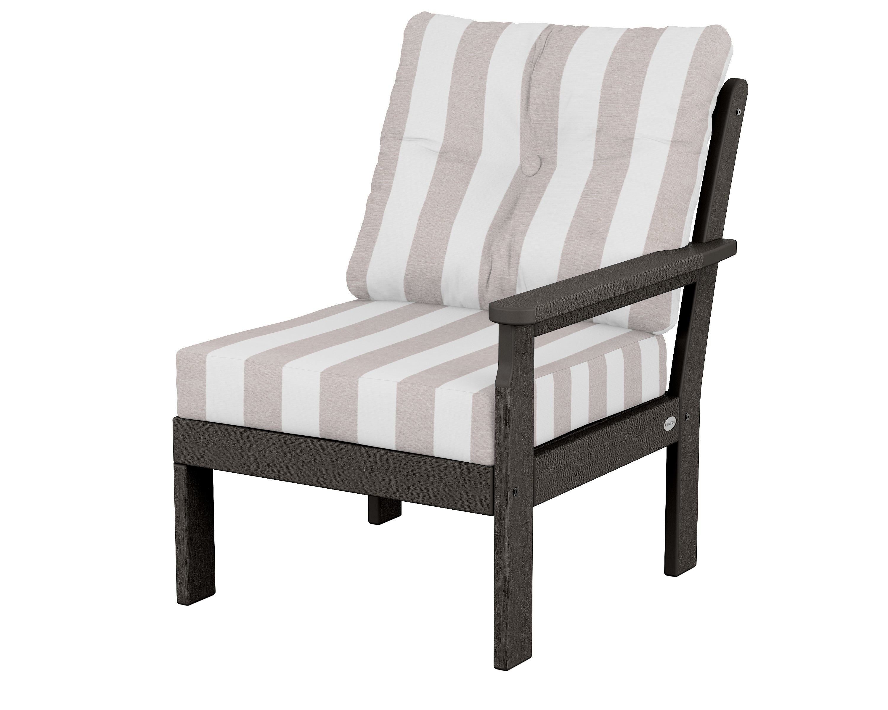 POLYWOOD® Vineyard Modular Right Arm Chair in Vintage Coffee / Cabana Stripe Dune Burlap