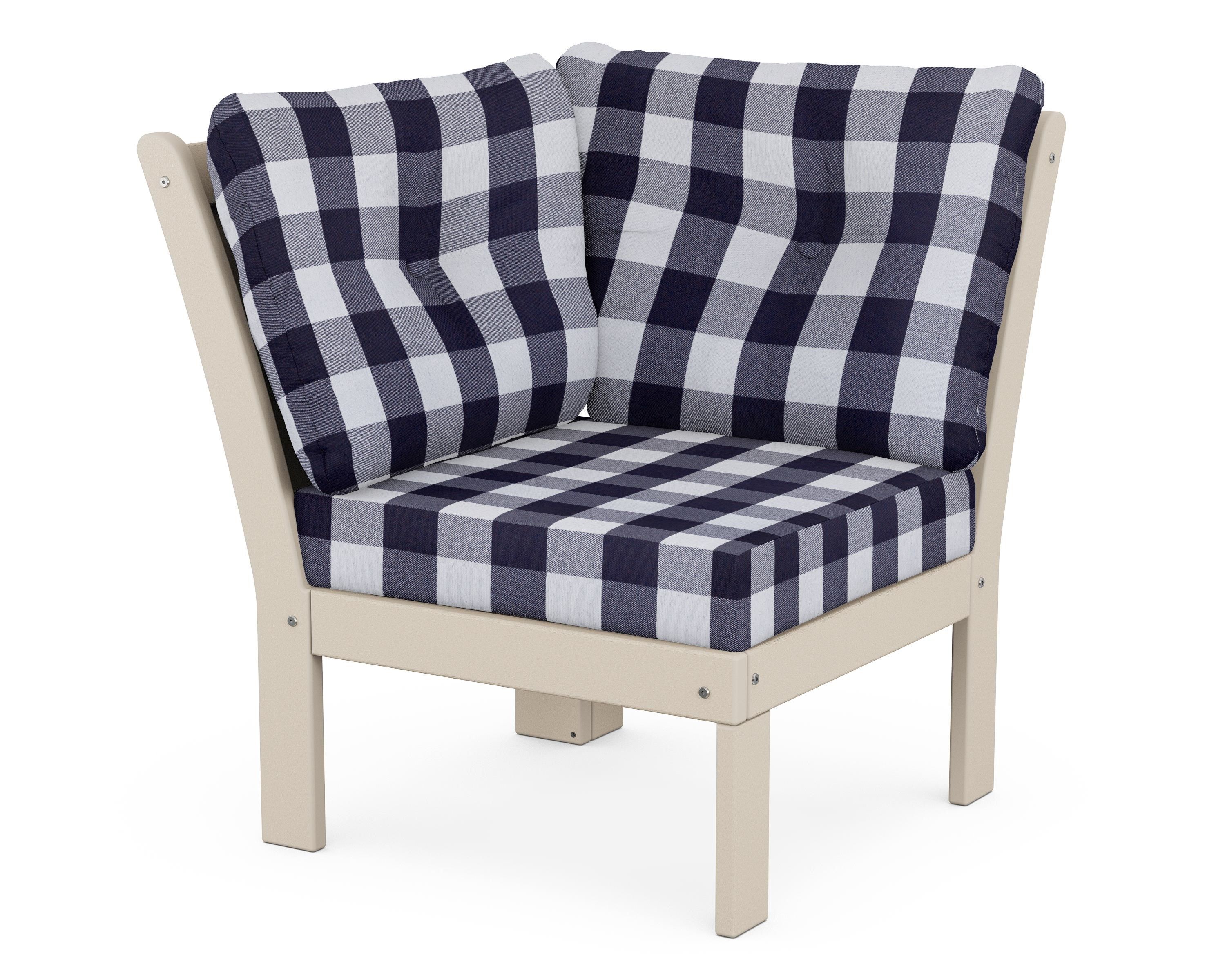 POLYWOOD® Vineyard Modular Corner Chair in Sand / Buffalo Plaid Navy