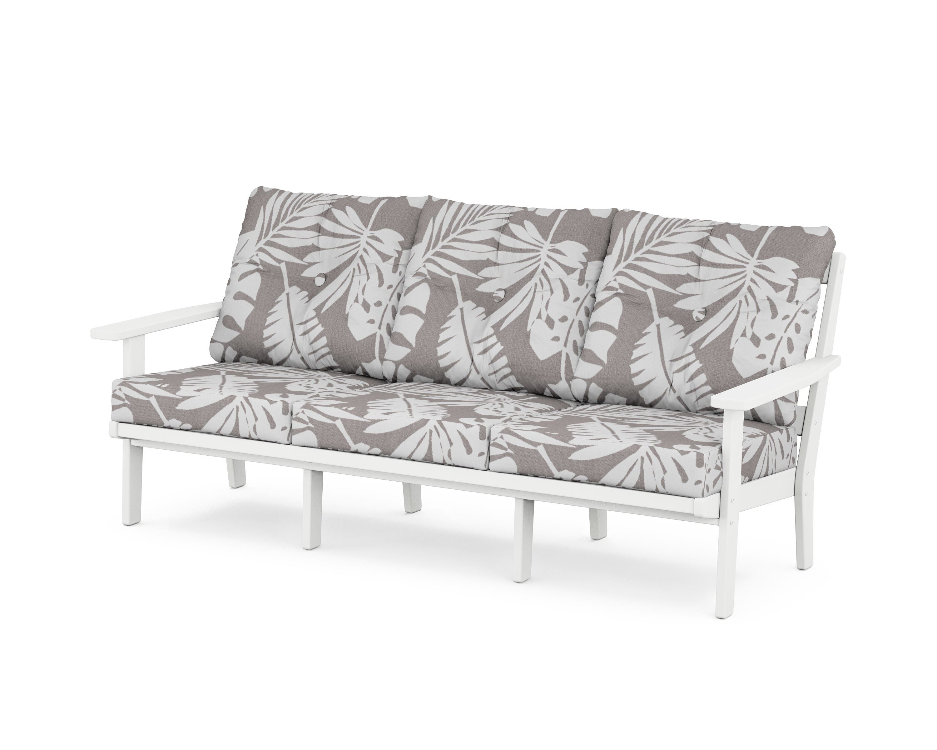 POLYWOOD® Oxford Deep Seating Sofa in White / Leaf Grey Mist