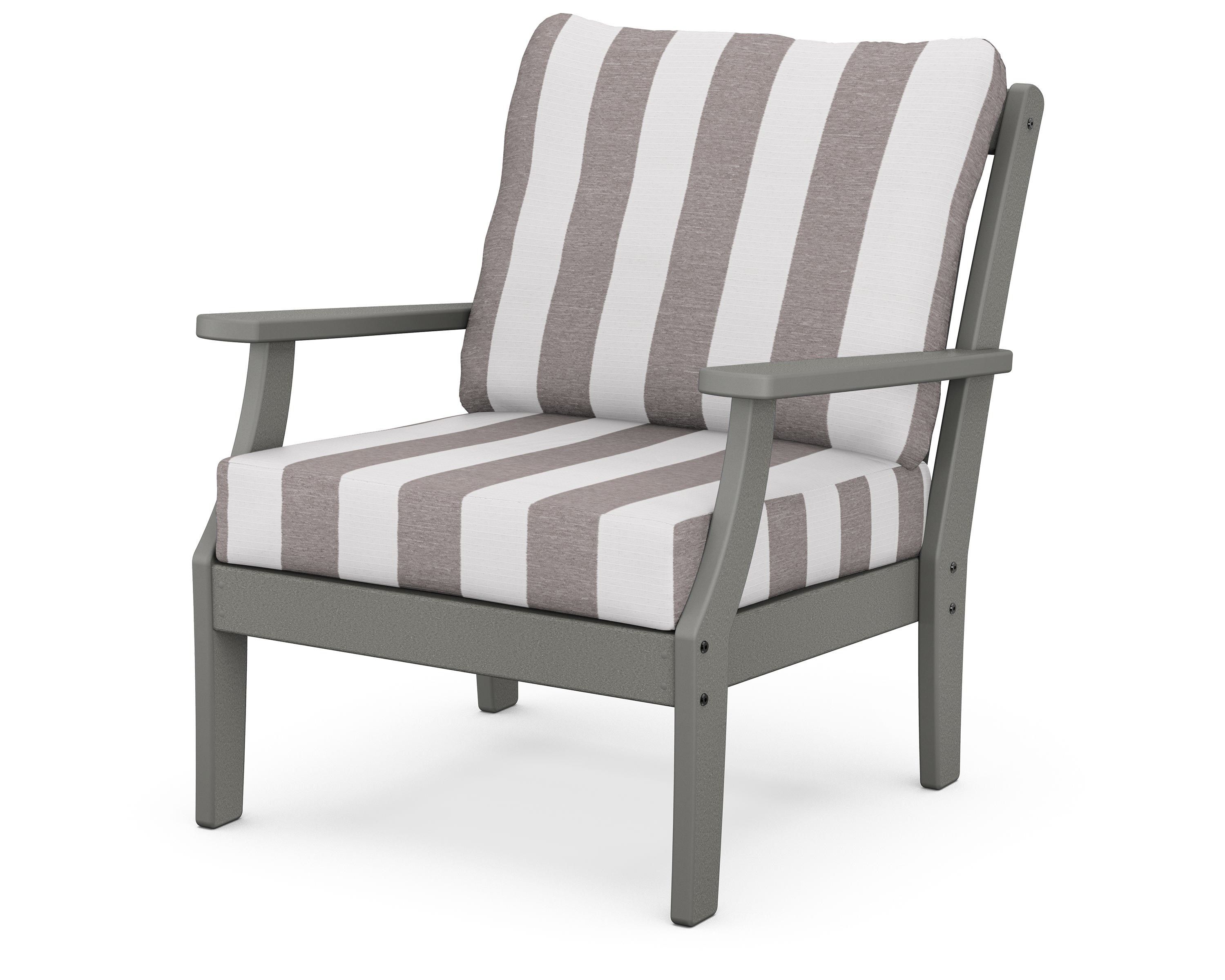 POLYWOOD® Braxton Deep Seating Chair in Slate Grey / Cabana Stripe Grey Mist