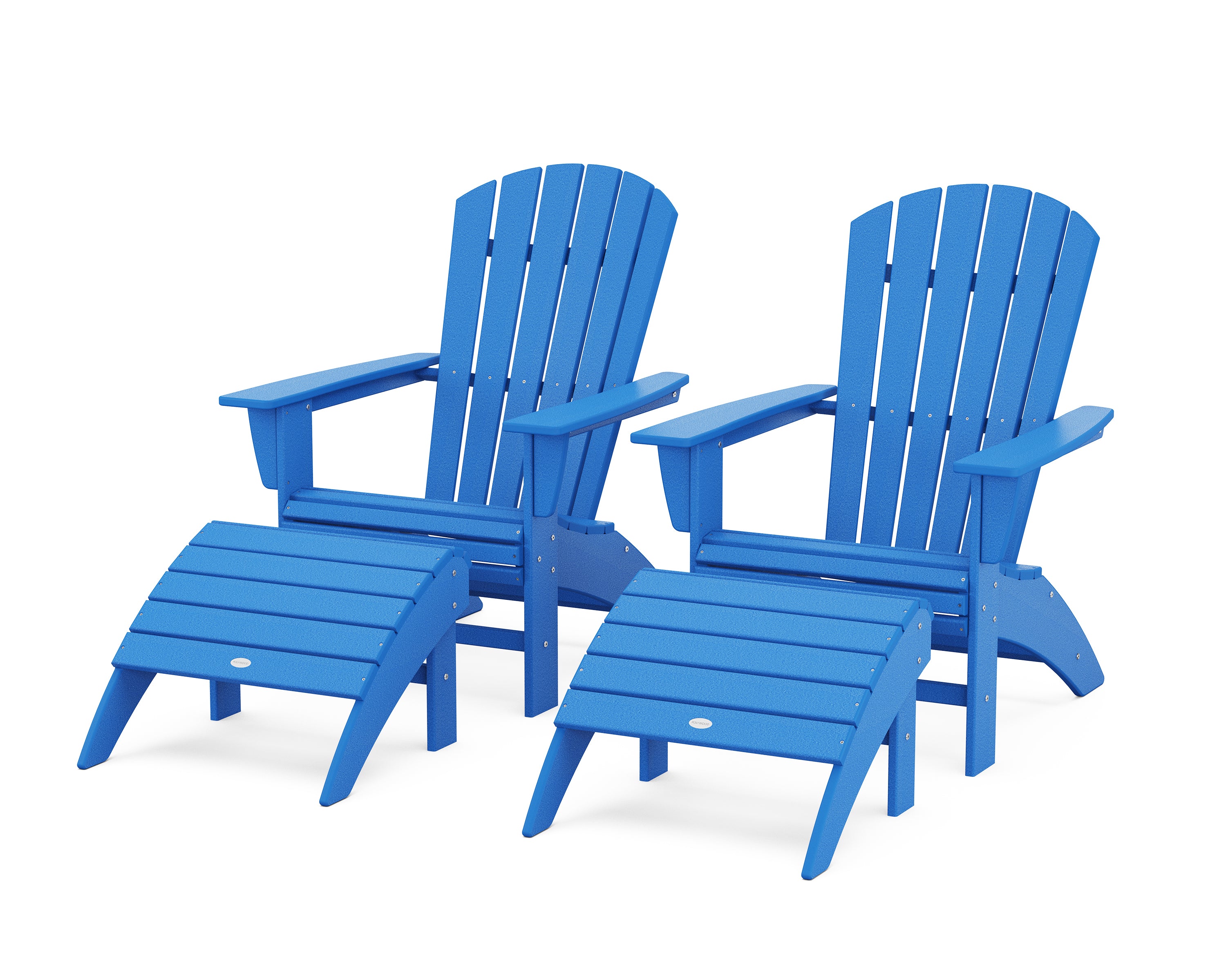 POLYWOOD® Nautical Curveback Adirondack Chair 4-Piece Set with Ottomans in Pacific Blue