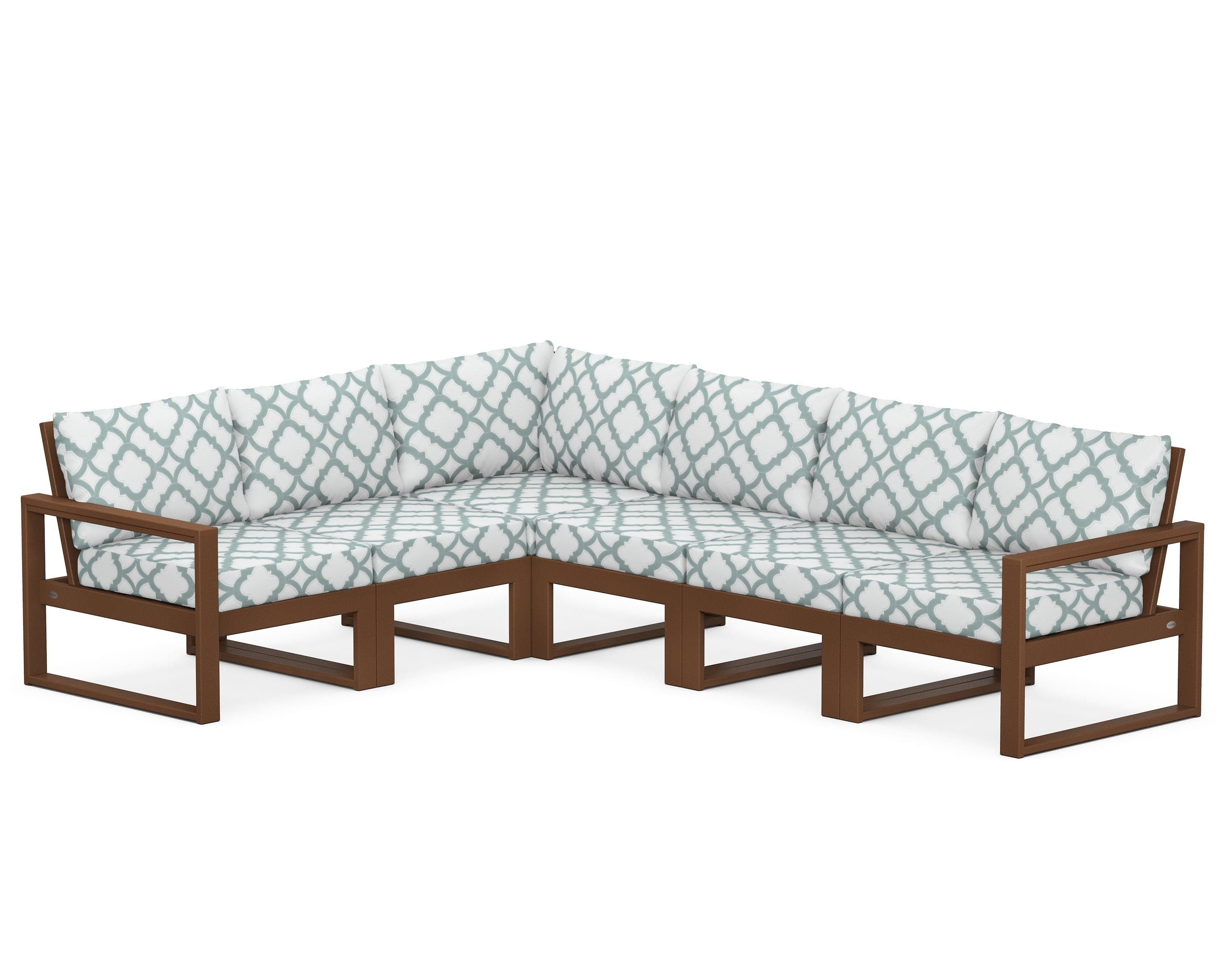 POLYWOOD® EDGE 6-Piece Modular Deep Seating Set in Teak / Trellis Glacier Spa