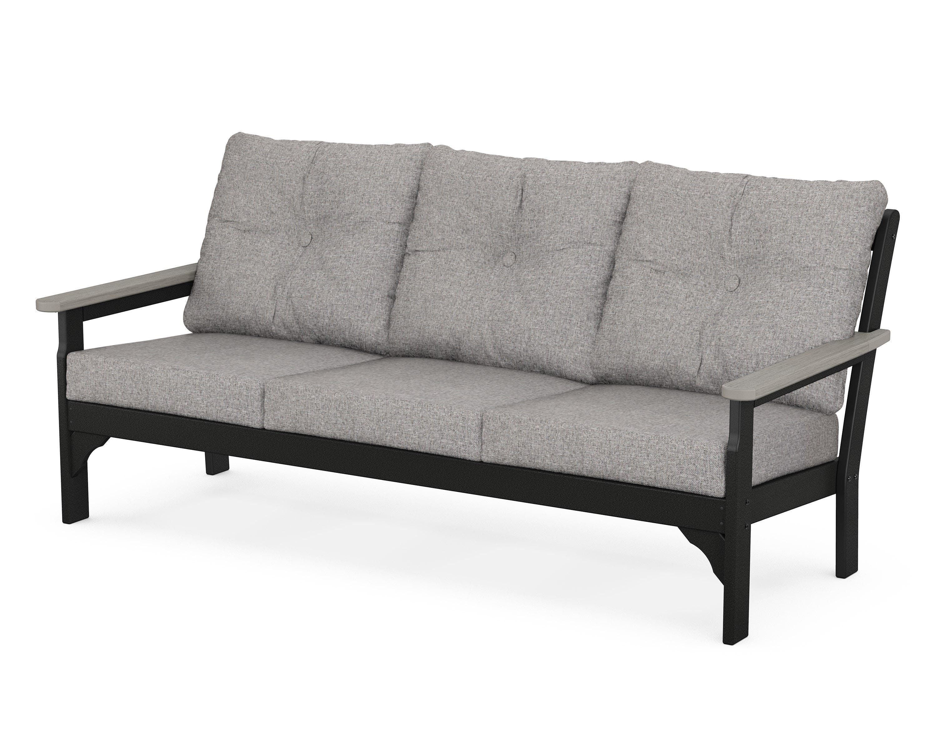 POLYWOOD® Vineyard Deep Seating Sofa in Black / Driftwood / Grey Mist