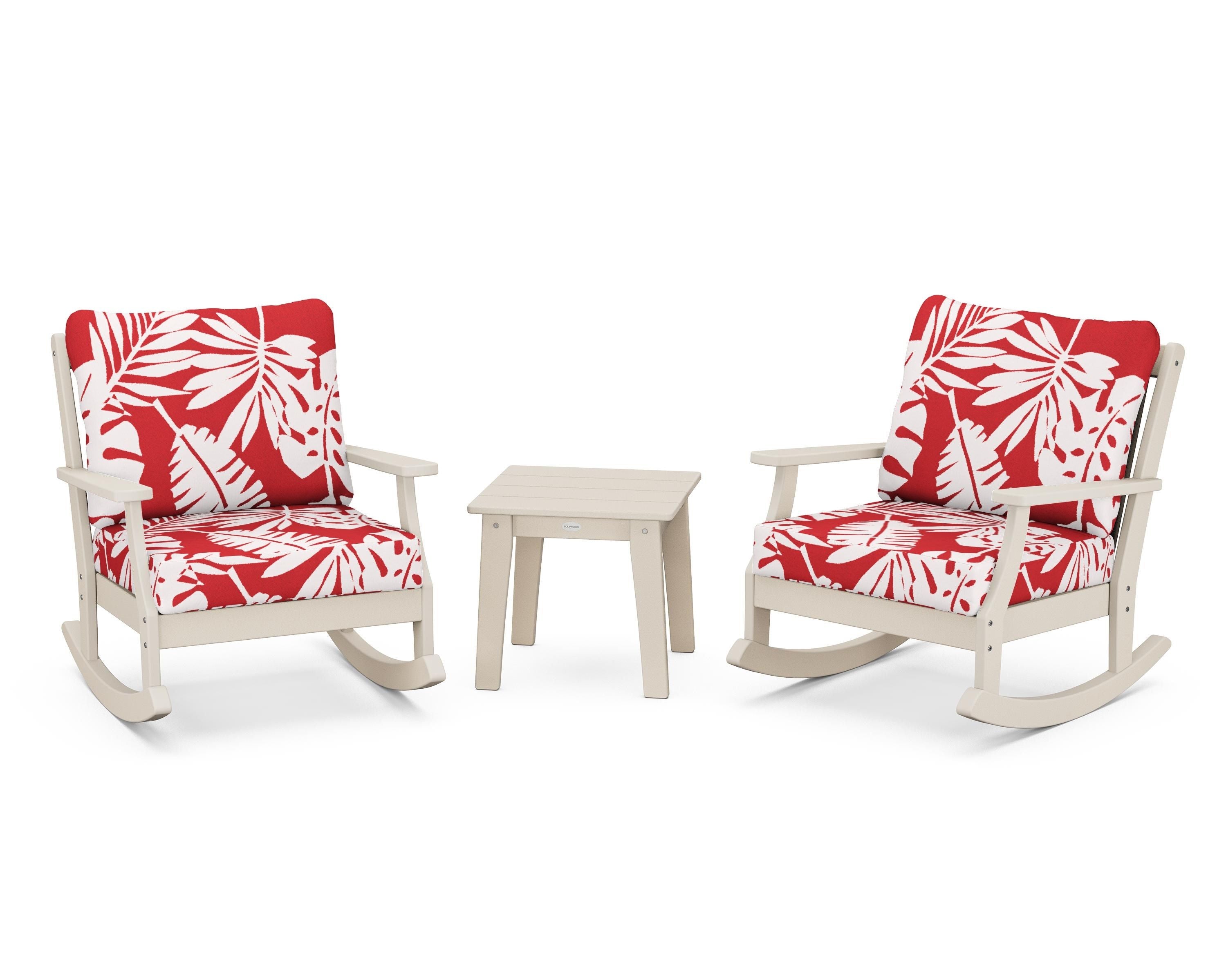 POLYWOOD® Braxton 3-Piece Deep Seating Rocker Set in Sand / Leaf Crimson
