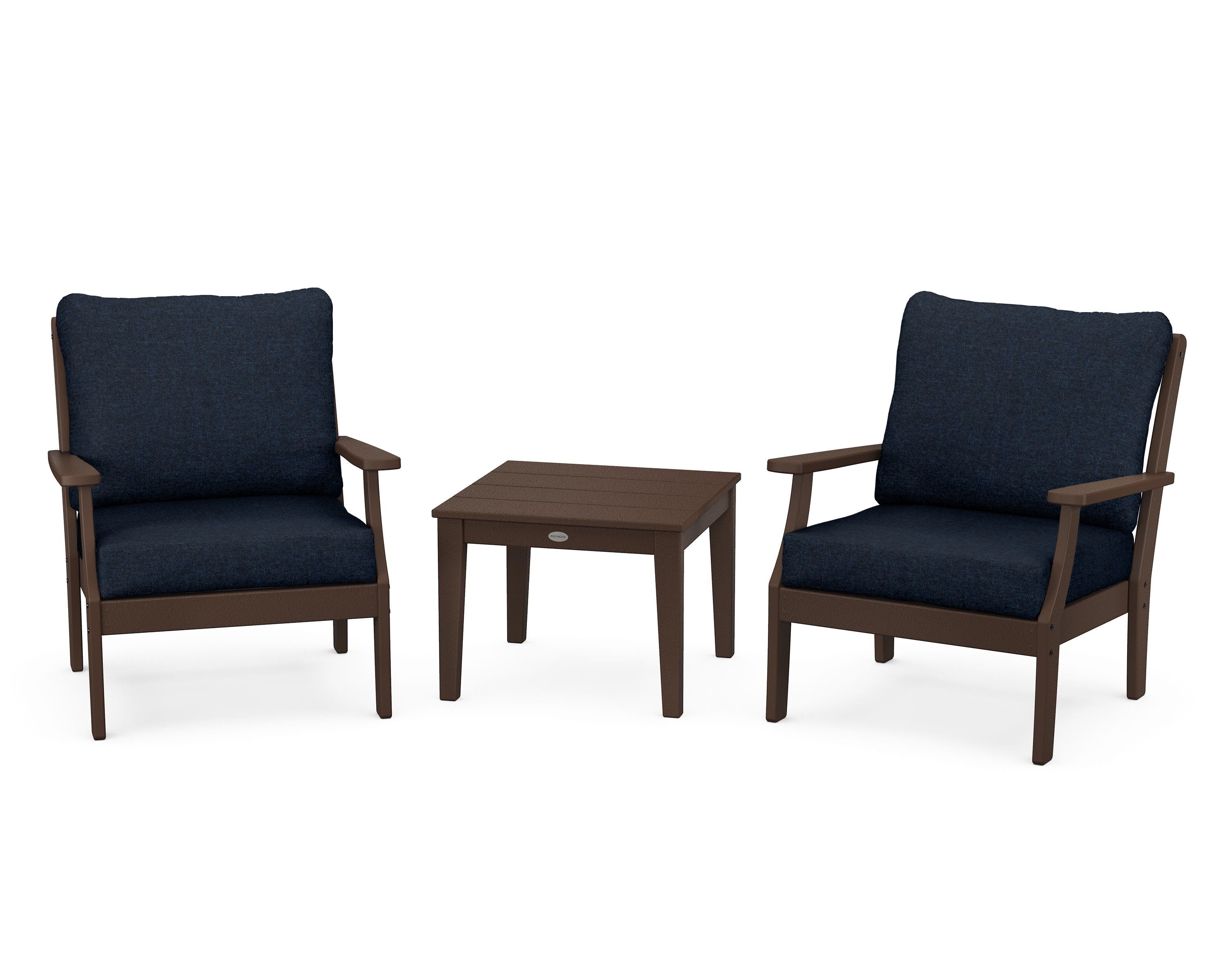 POLYWOOD® Braxton 3-Piece Deep Seating Set in Mahogany / Marine Indigo