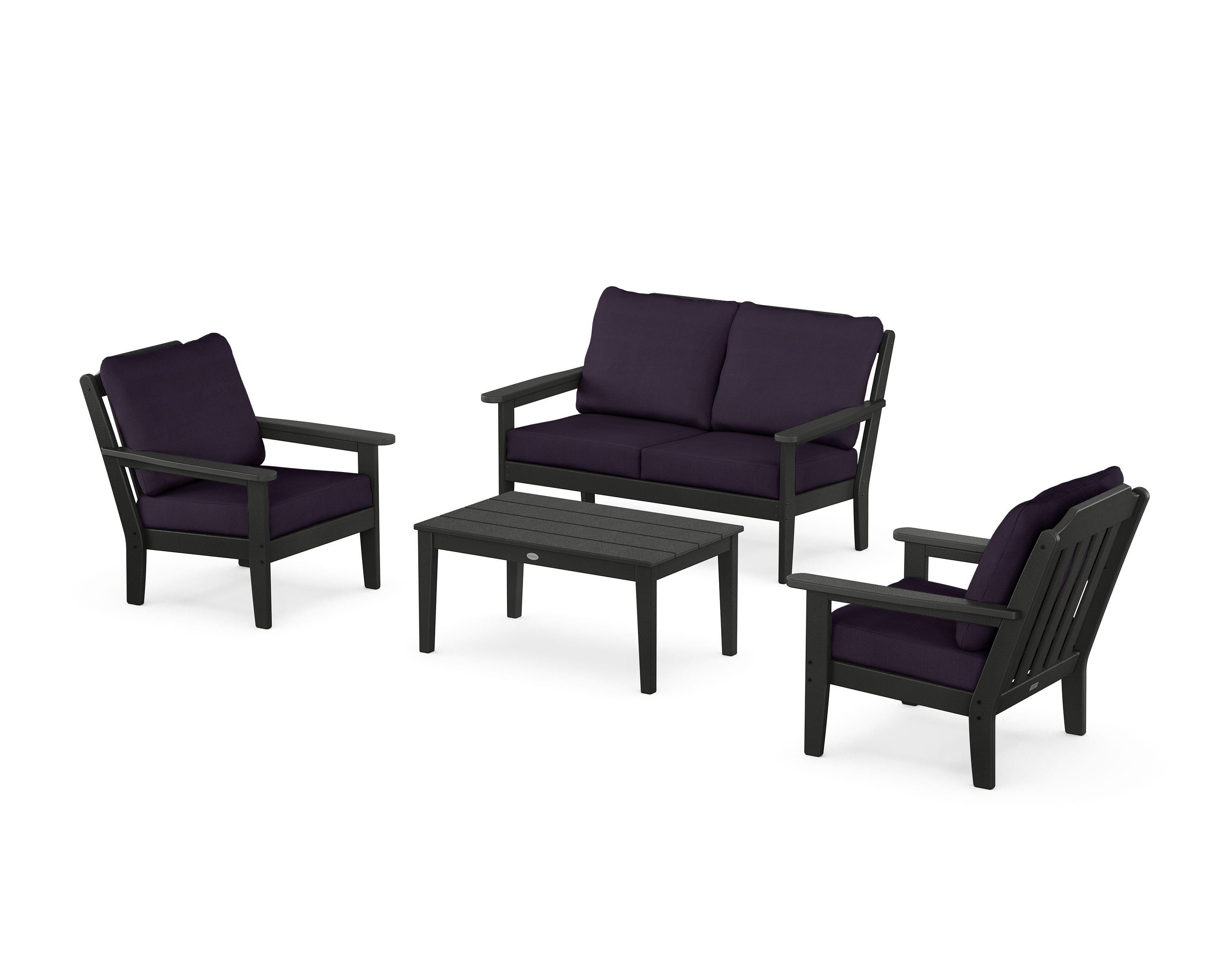 Country Living Cottage 4-Piece Deep Seating Set with Loveseat in Black / Navy Linen