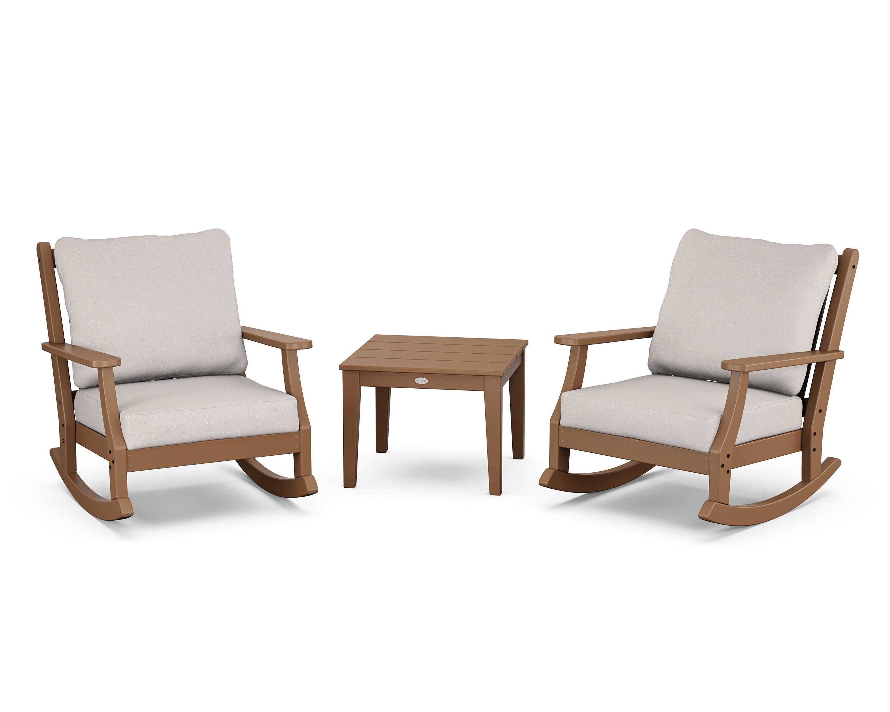 Country Living Wovendale 3-Piece Deep Seating Rocker Set in Teak / Dune Burlap