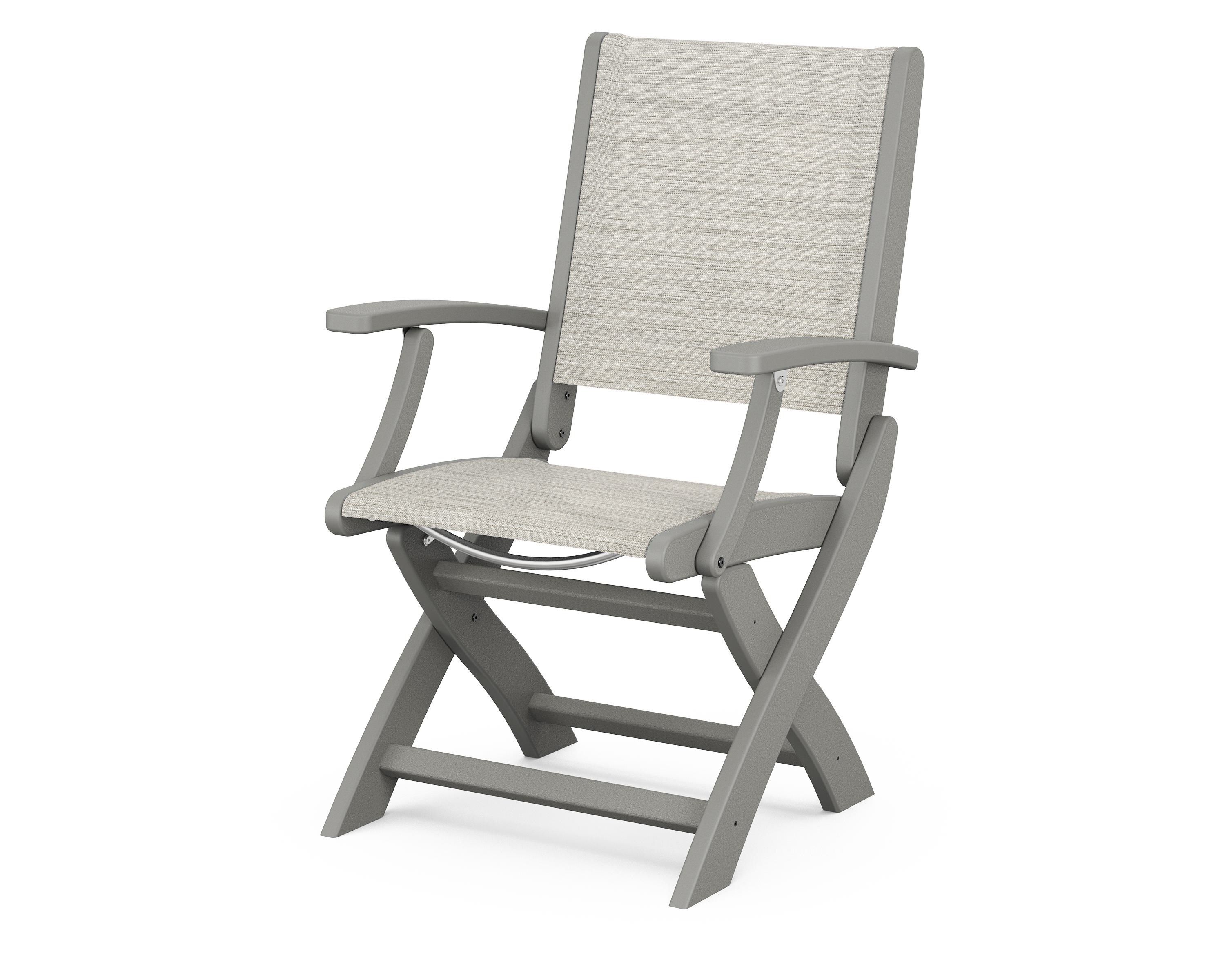 POLYWOOD® Coastal Folding Chair in Slate Grey / Birch Sling