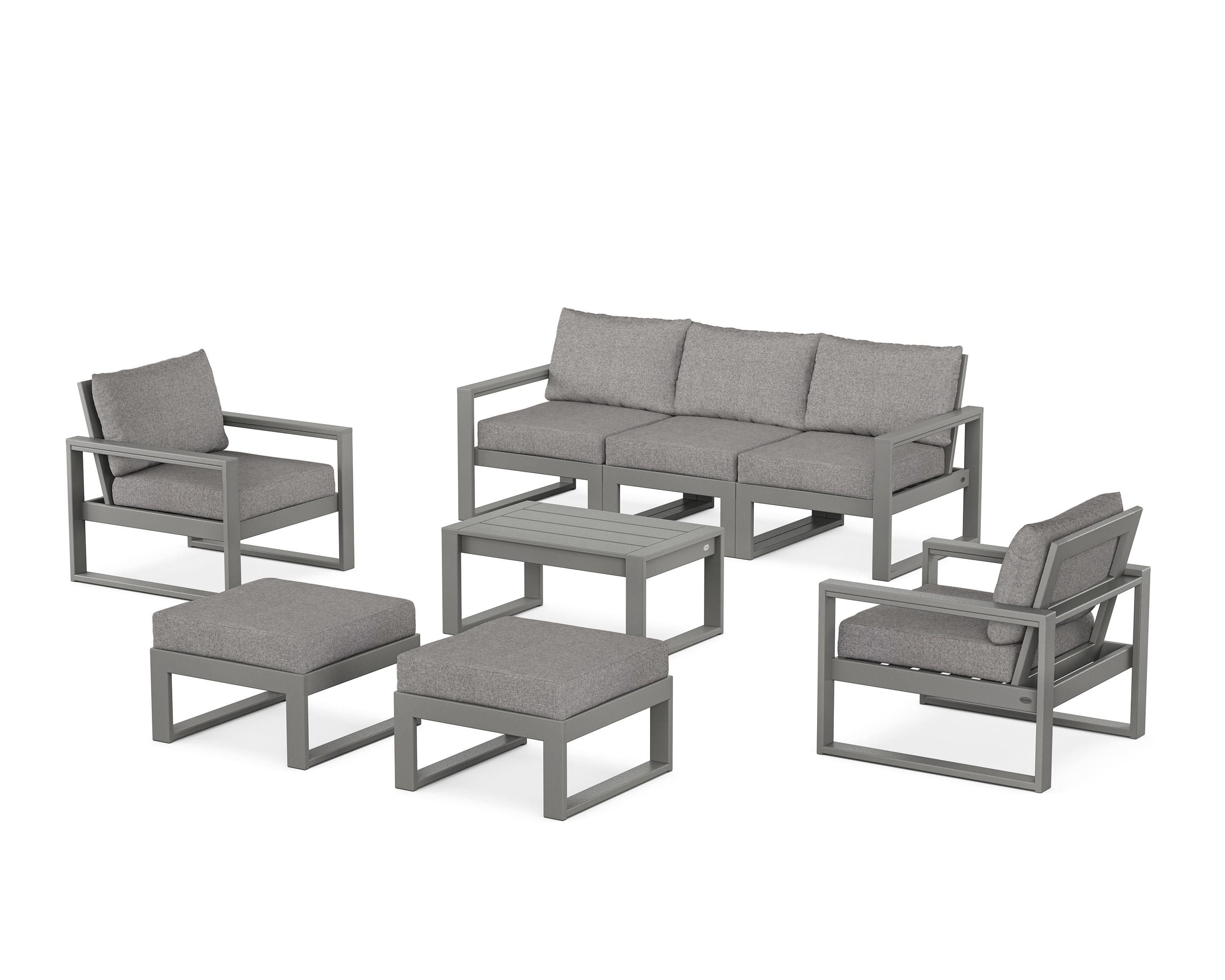 POLYWOOD® EDGE Sectional 8-Piece Lounge Sofa Set in Slate Grey / Grey Mist