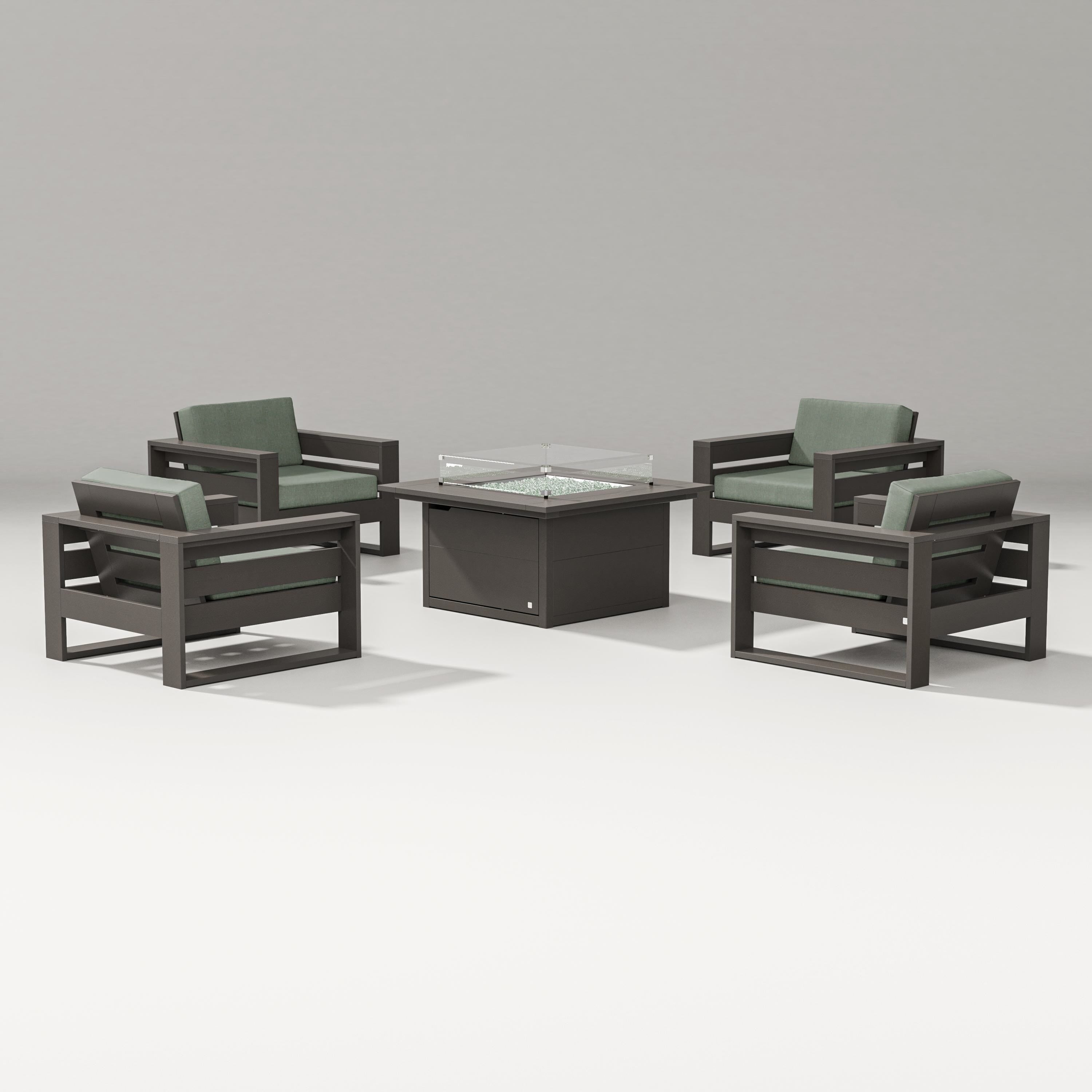 PW Designer Series Latitude 5-Piece Lounge Fire Table Set in Vintage Coffee / Cast Sage