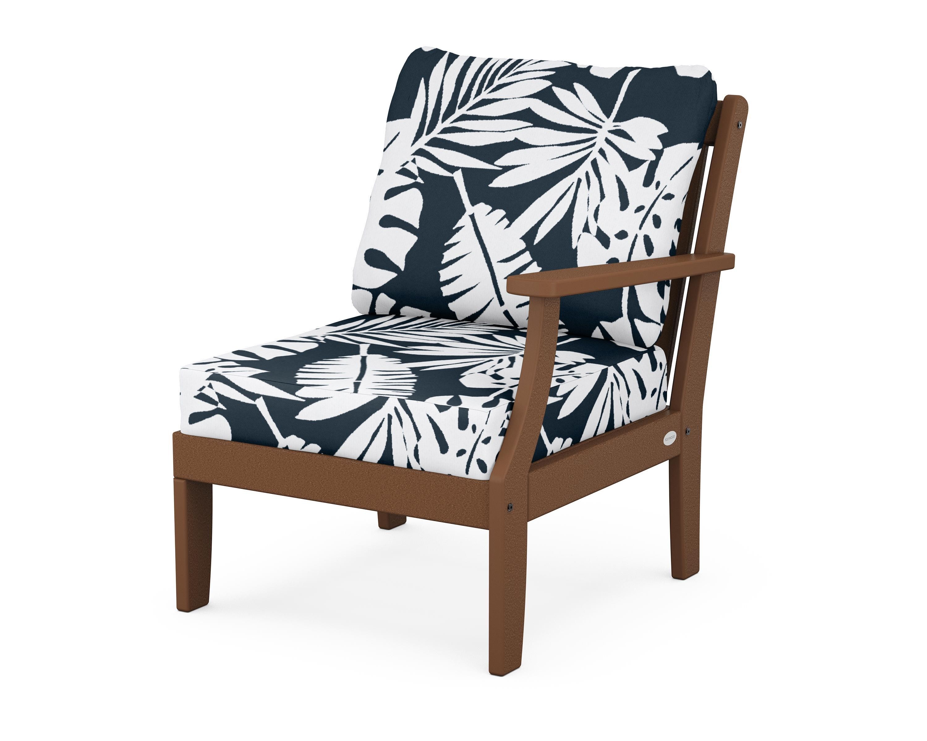 POLYWOOD® Braxton Modular Right Arm Chair in Teak / Leaf Marine Indigo