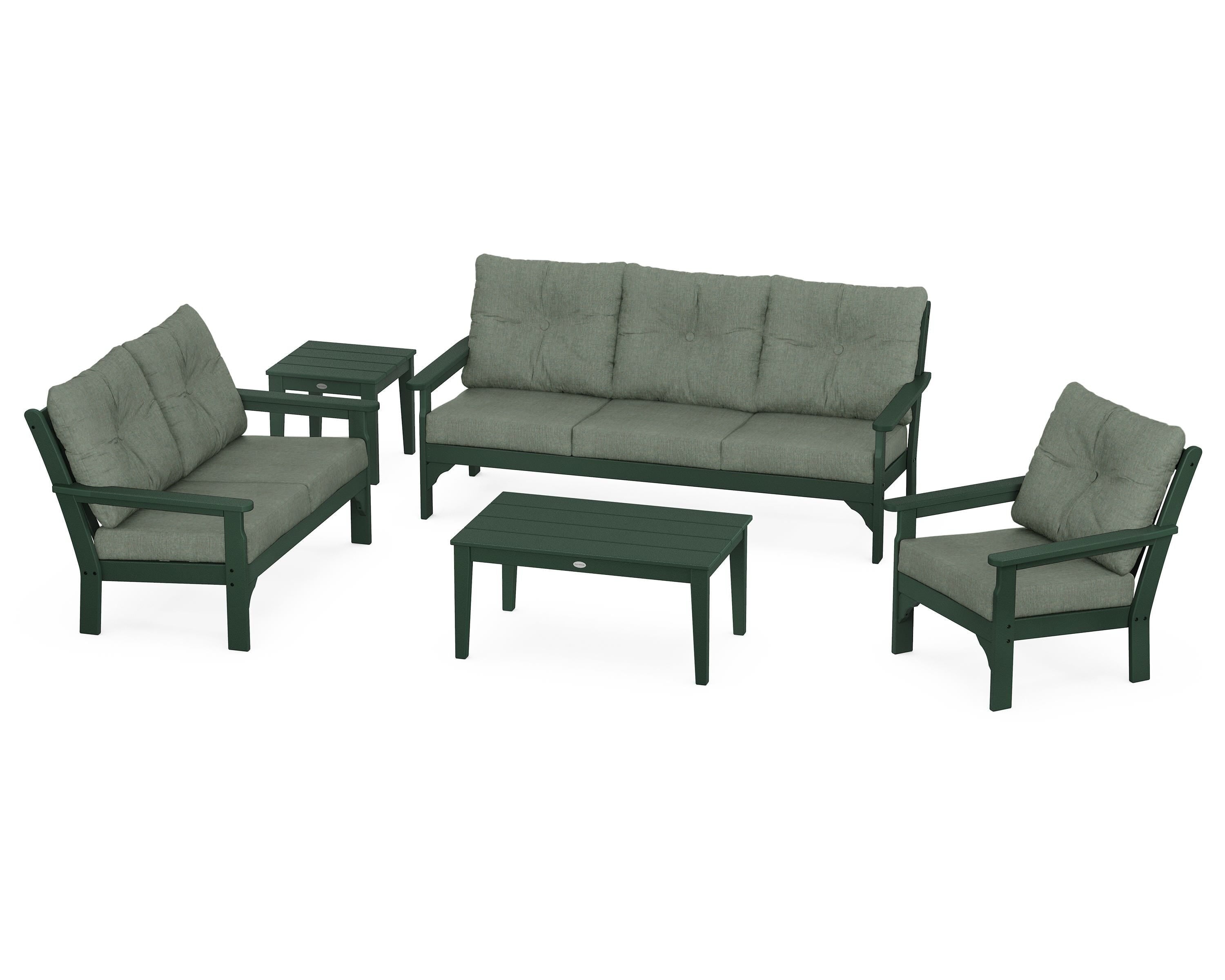 POLYWOOD® Vineyard 5 Piece Deep Seating Set in Green / Cast Sage