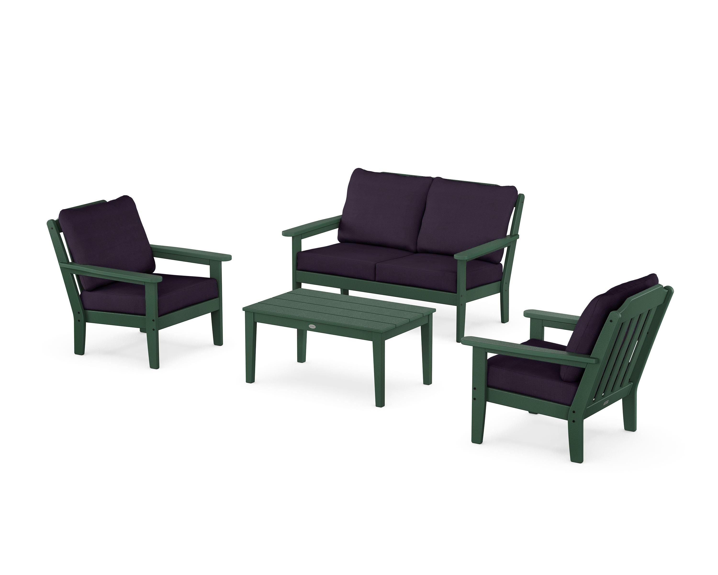 Country Living Cottage 4-Piece Deep Seating Set with Loveseat in Green / Navy Linen