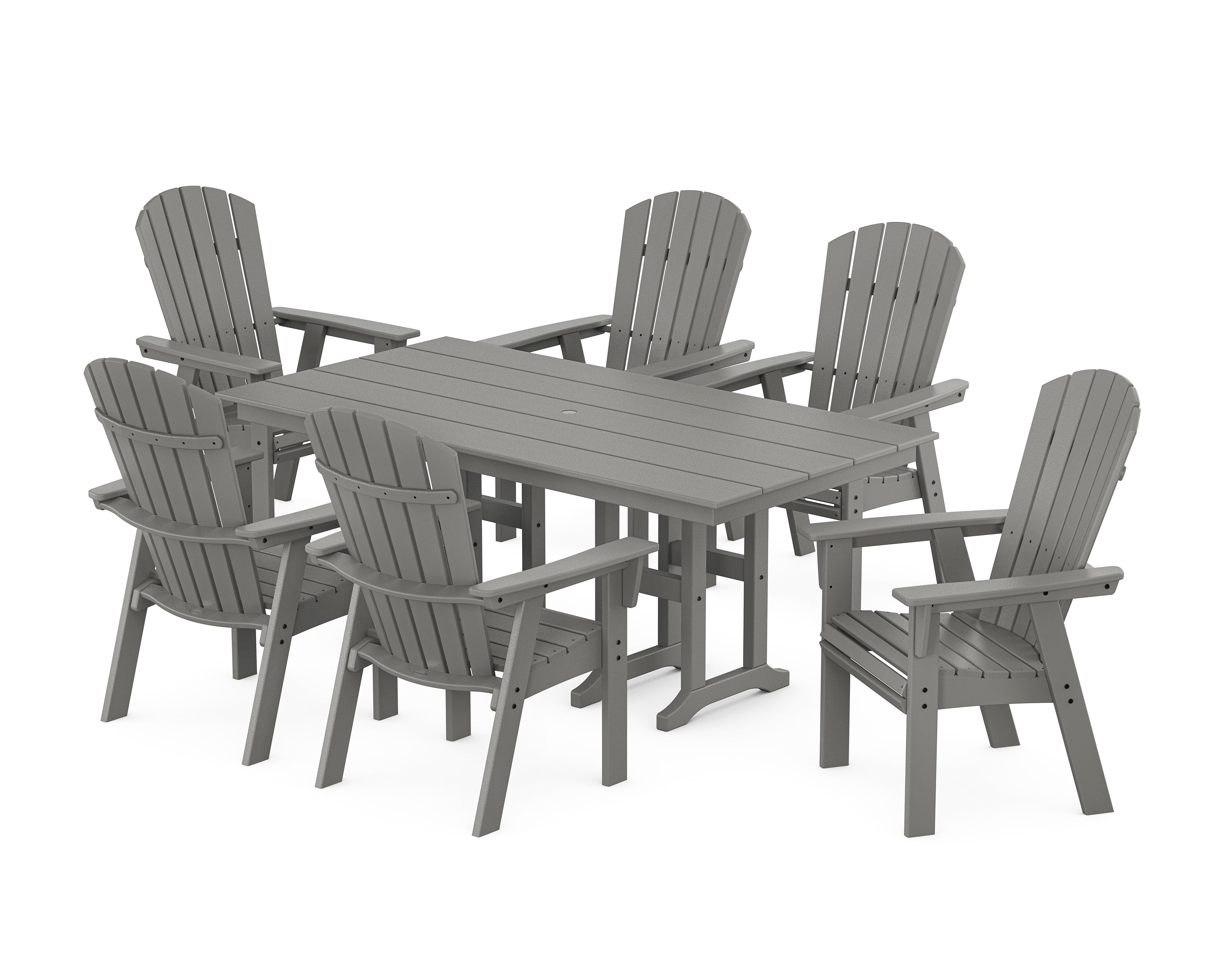 POLYWOOD® Nautical Curveback Adirondack 7-Piece Farmhouse Dining Set in Slate Grey