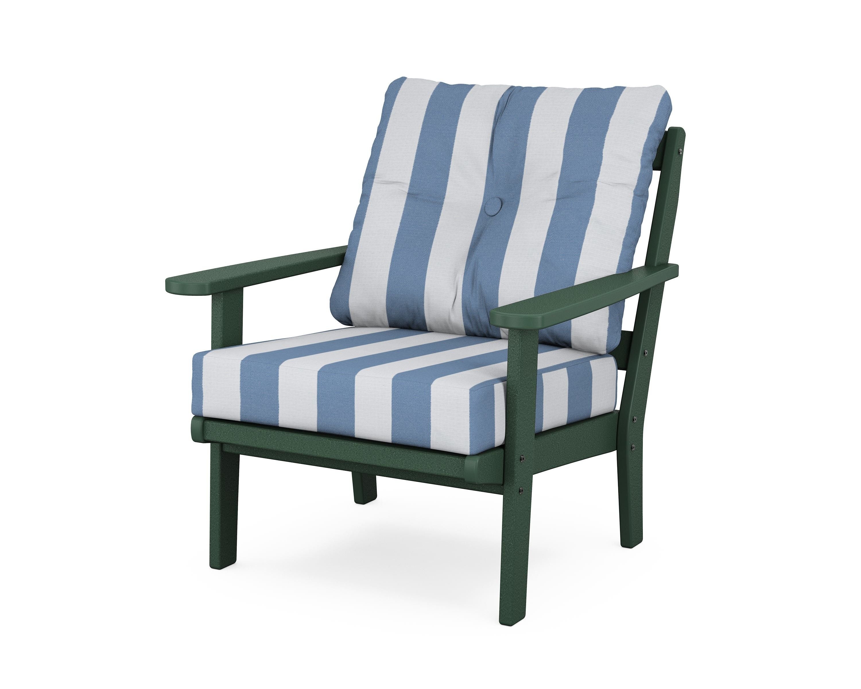 POLYWOOD® Mission Deep Seating Chair in Green / Cabana Stripe Sky Blue