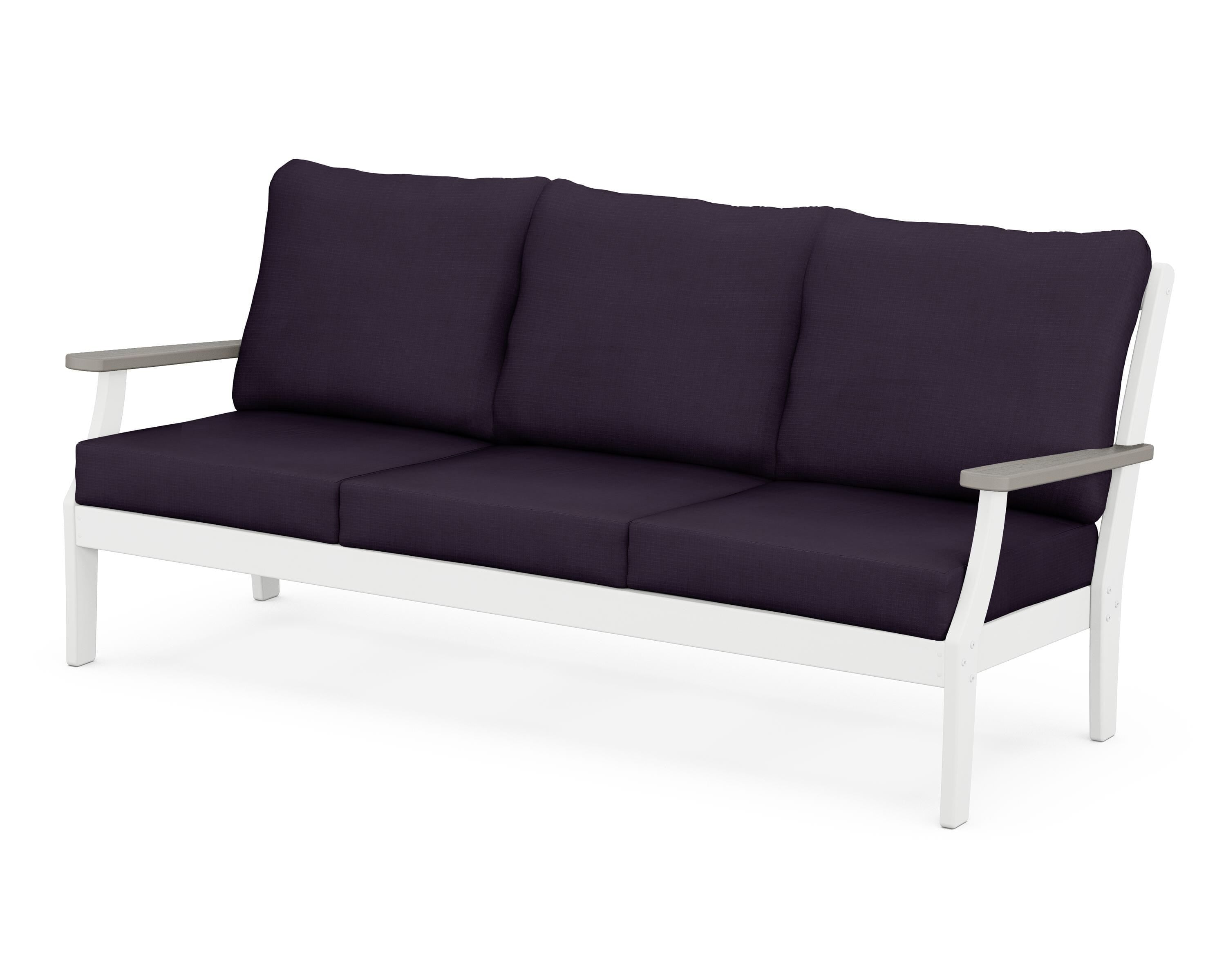 POLYWOOD® Braxton Deep Seating Sofa in White / Driftwood / Navy Linen