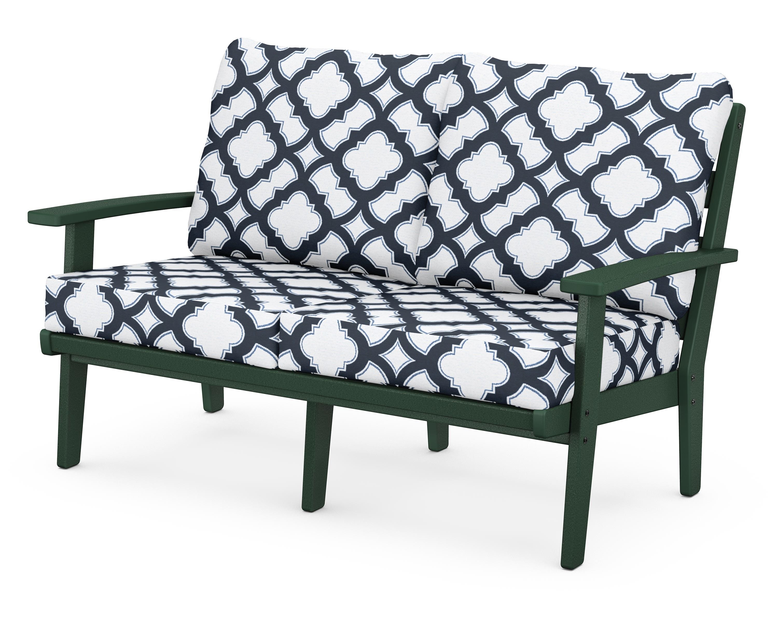 POLYWOOD® Grant Park Deep Seating Loveseat in Green / Trellis Marine Indigo