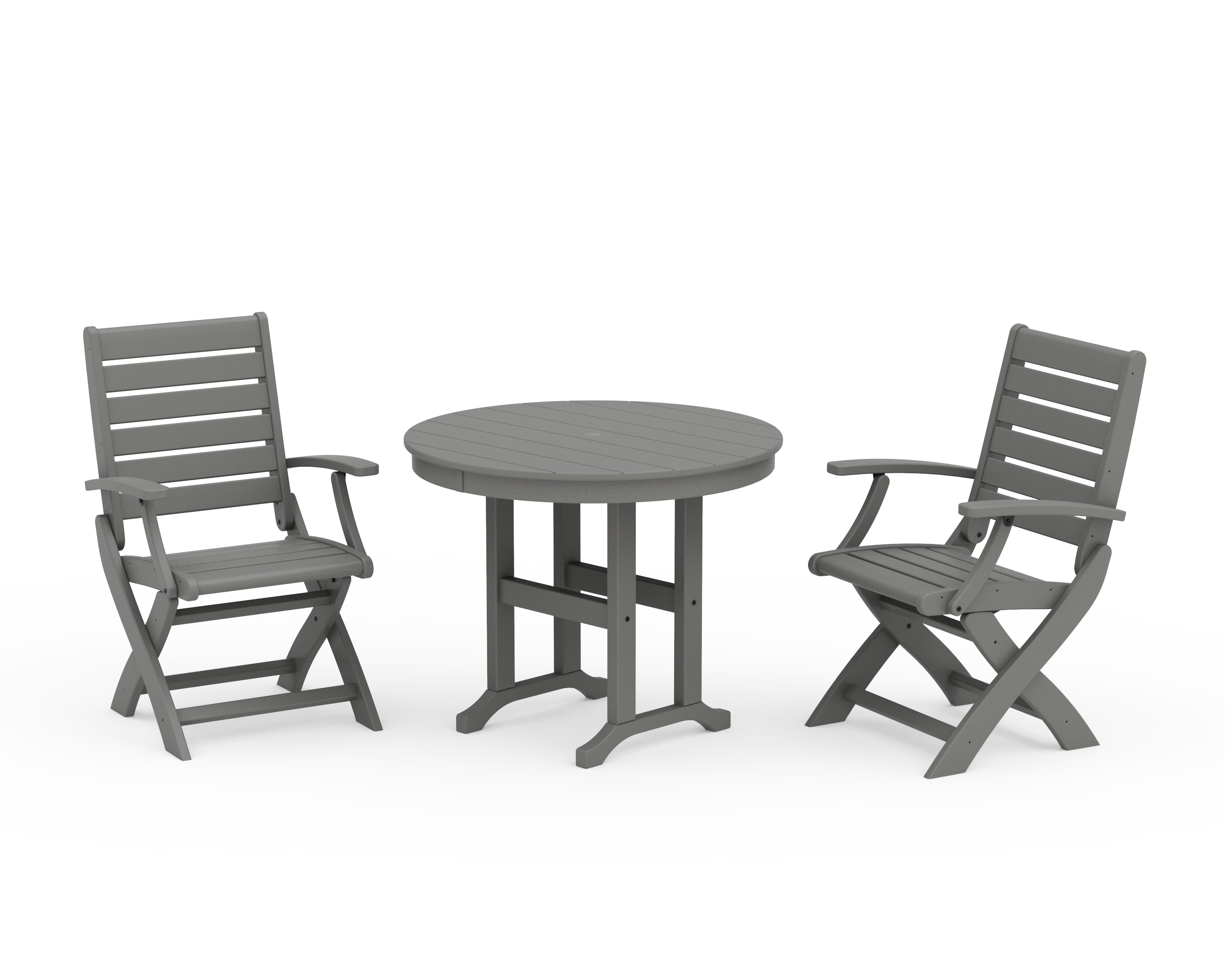 POLYWOOD® Signature Folding Chair 3-Piece Round Farmhouse Dining Set in Slate Grey