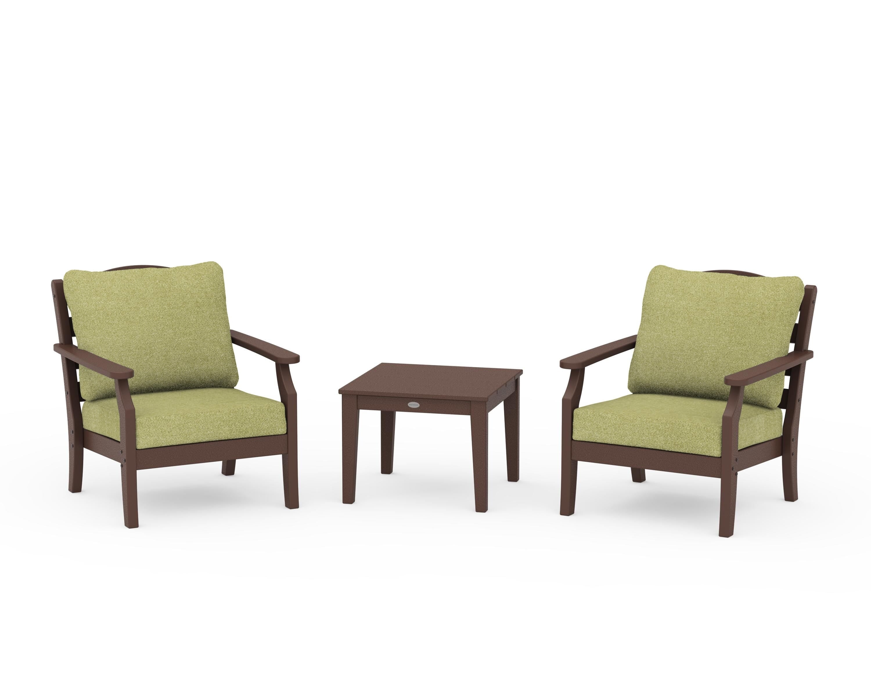 Draper James™ by POLYWOOD® Savannah 3-Piece Deep Seating Set in Mahogany / Chartreuse Boucle