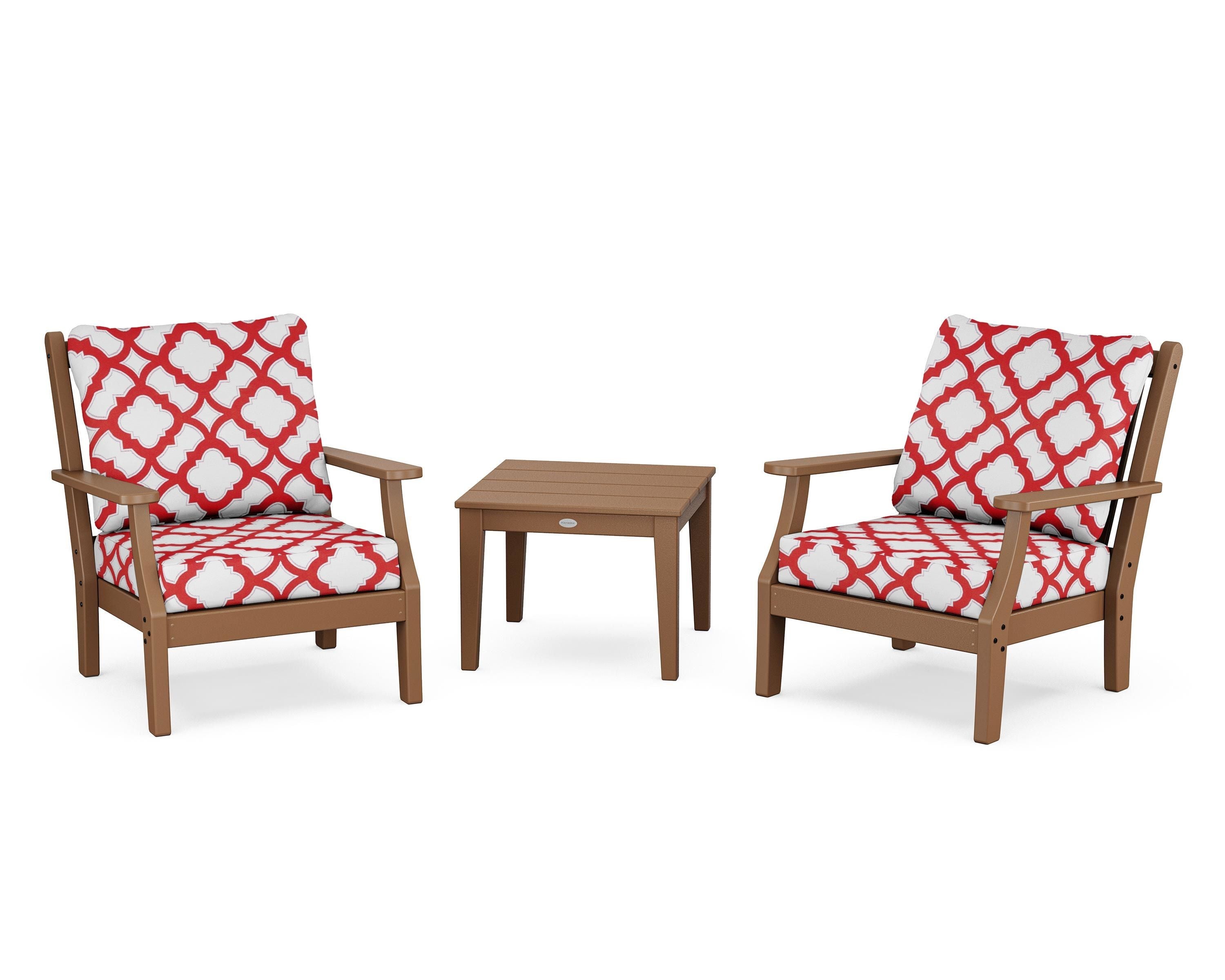 Country Living Wovendale 3-Piece Deep Seating Set in Teak / Trellis Crimson