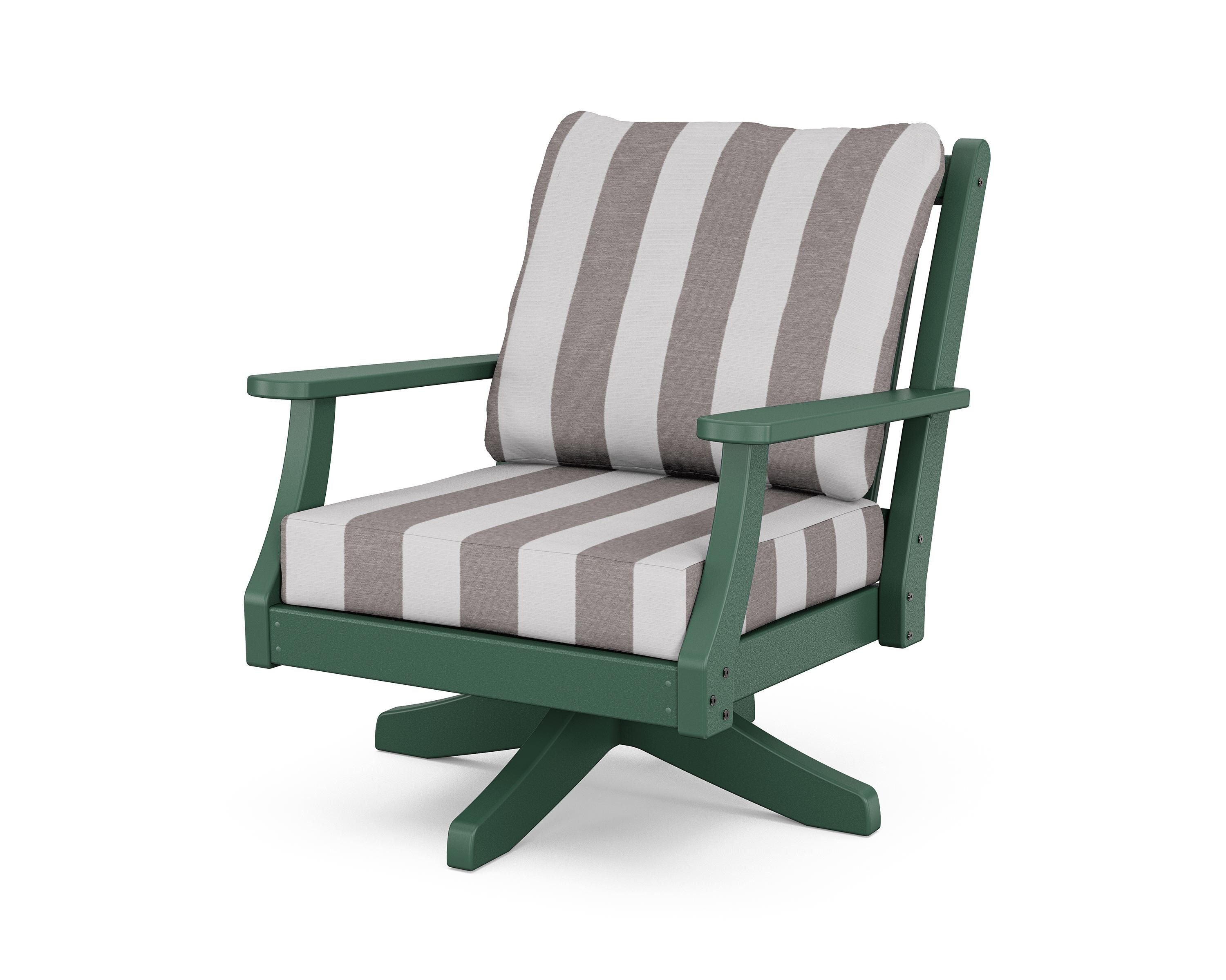 Country Living Wovendale Deep Seating Swivel Chair in Green / Cabana Stripe Grey Mist