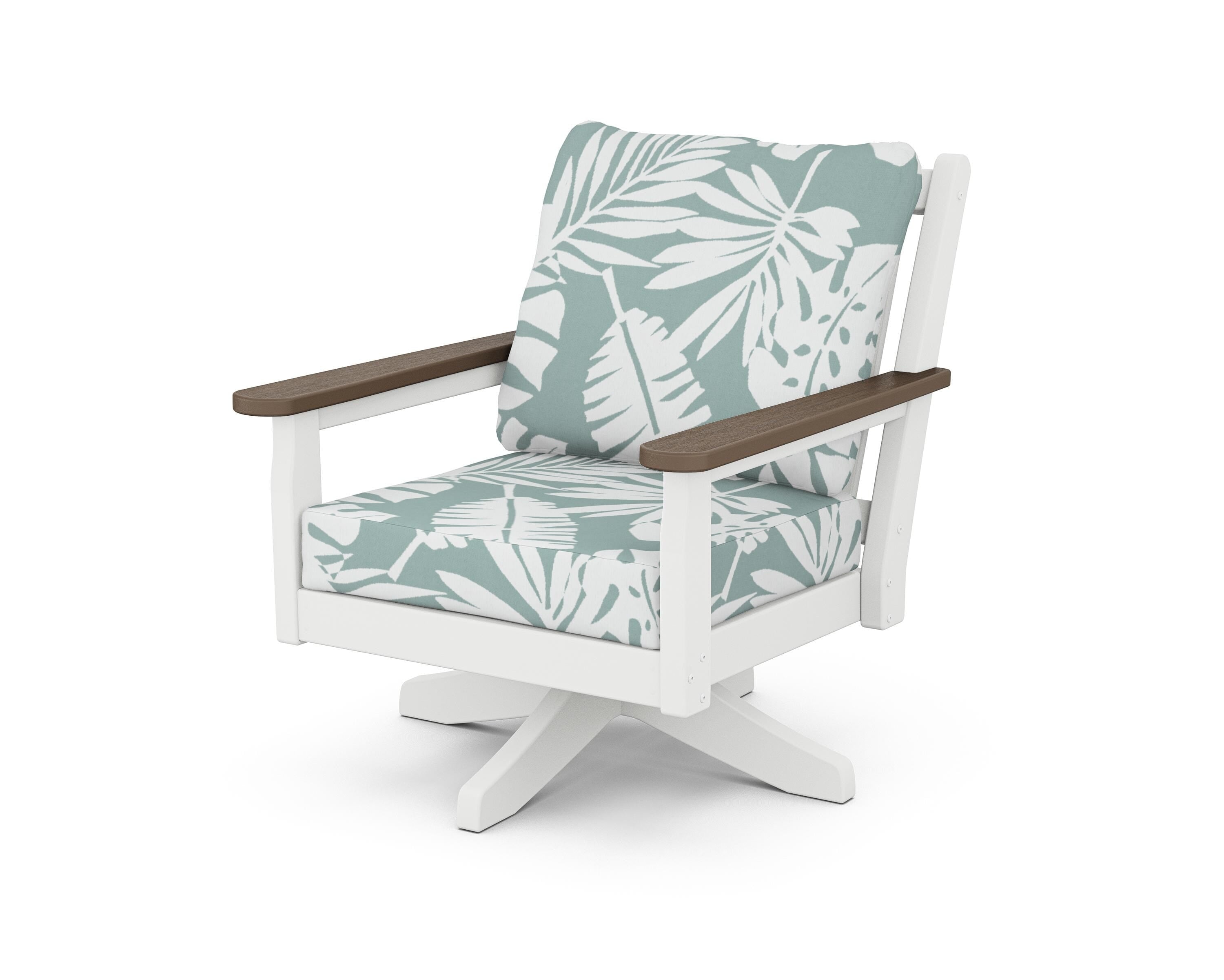 POLYWOOD® Chippendale Deep Seating Swivel Chair in White / Kona / Leaf Glacier Spa