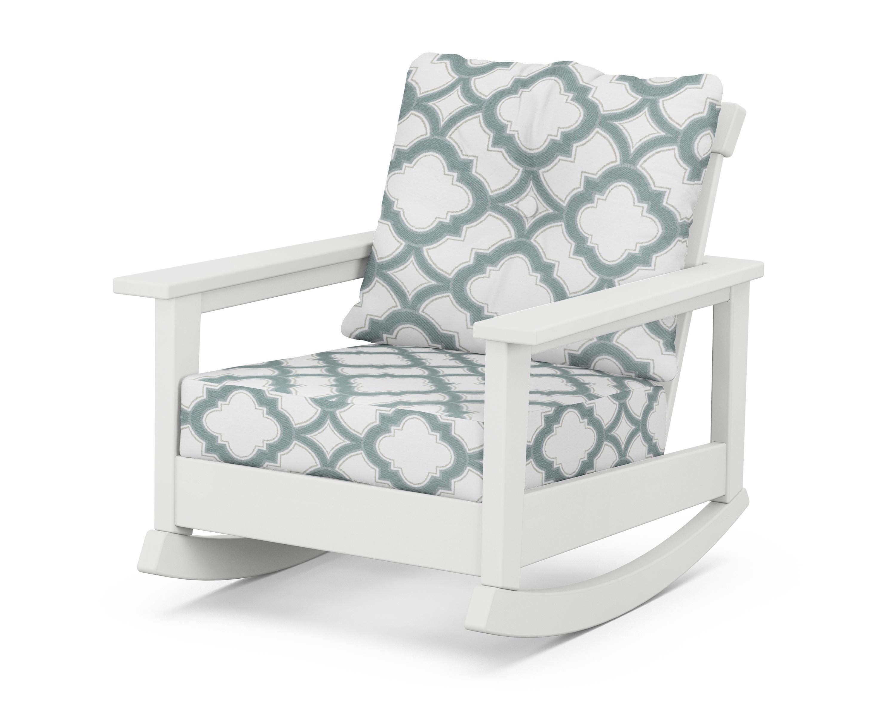 POLYWOOD® Prescott Deep Seating Rocking Chair in White / Trellis Glacier Spa