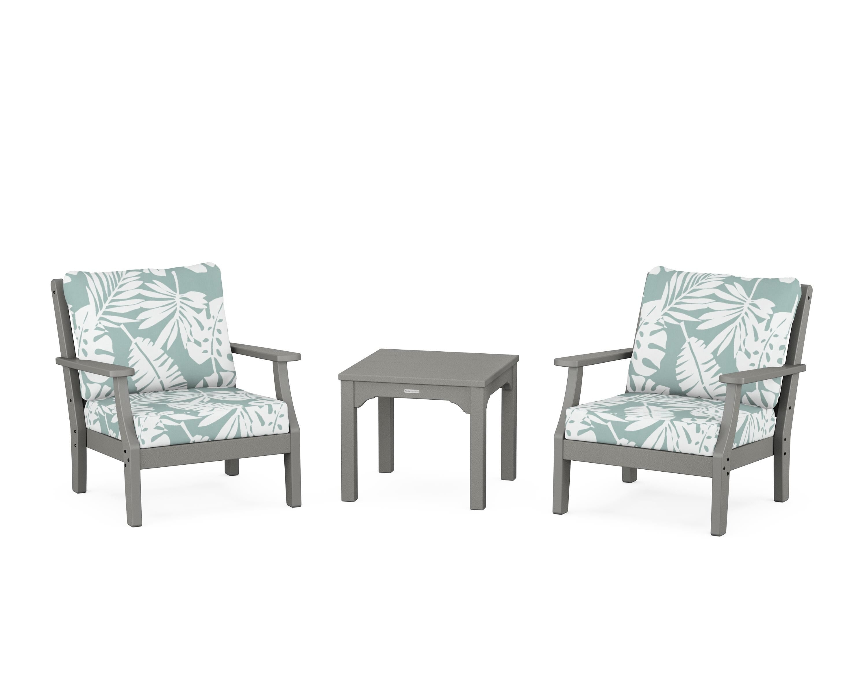 Martha Stewart by POLYWOOD® Chinoiserie 3-Piece Deep Seating Set in Slate Grey / Leaf Glacier Spa