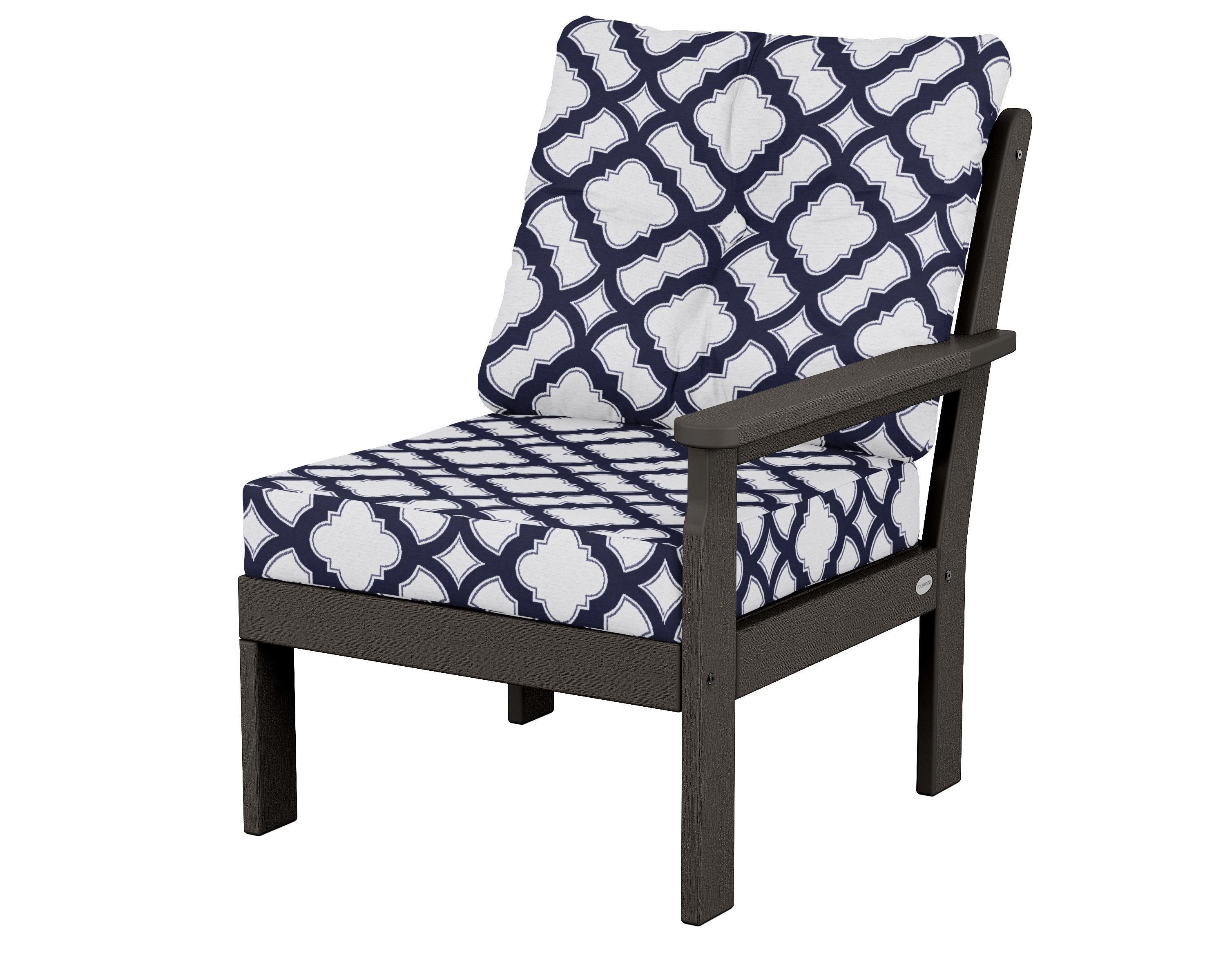 POLYWOOD® Vineyard Modular Right Arm Chair in Vintage Coffee / Trellis Navy
