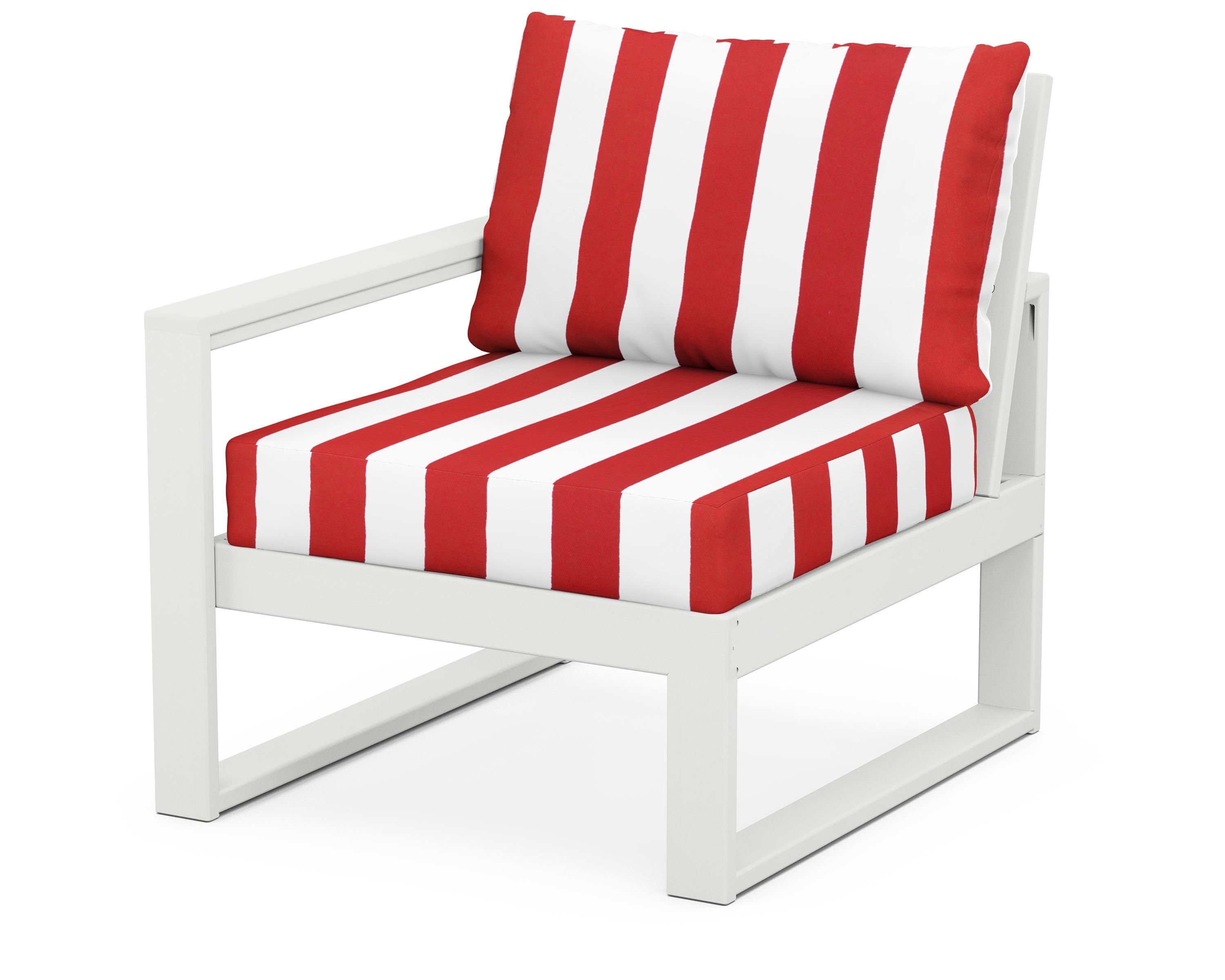 POLYWOOD® EDGE Modular Left Arm Chair in White / Cabana Stripe Crimson