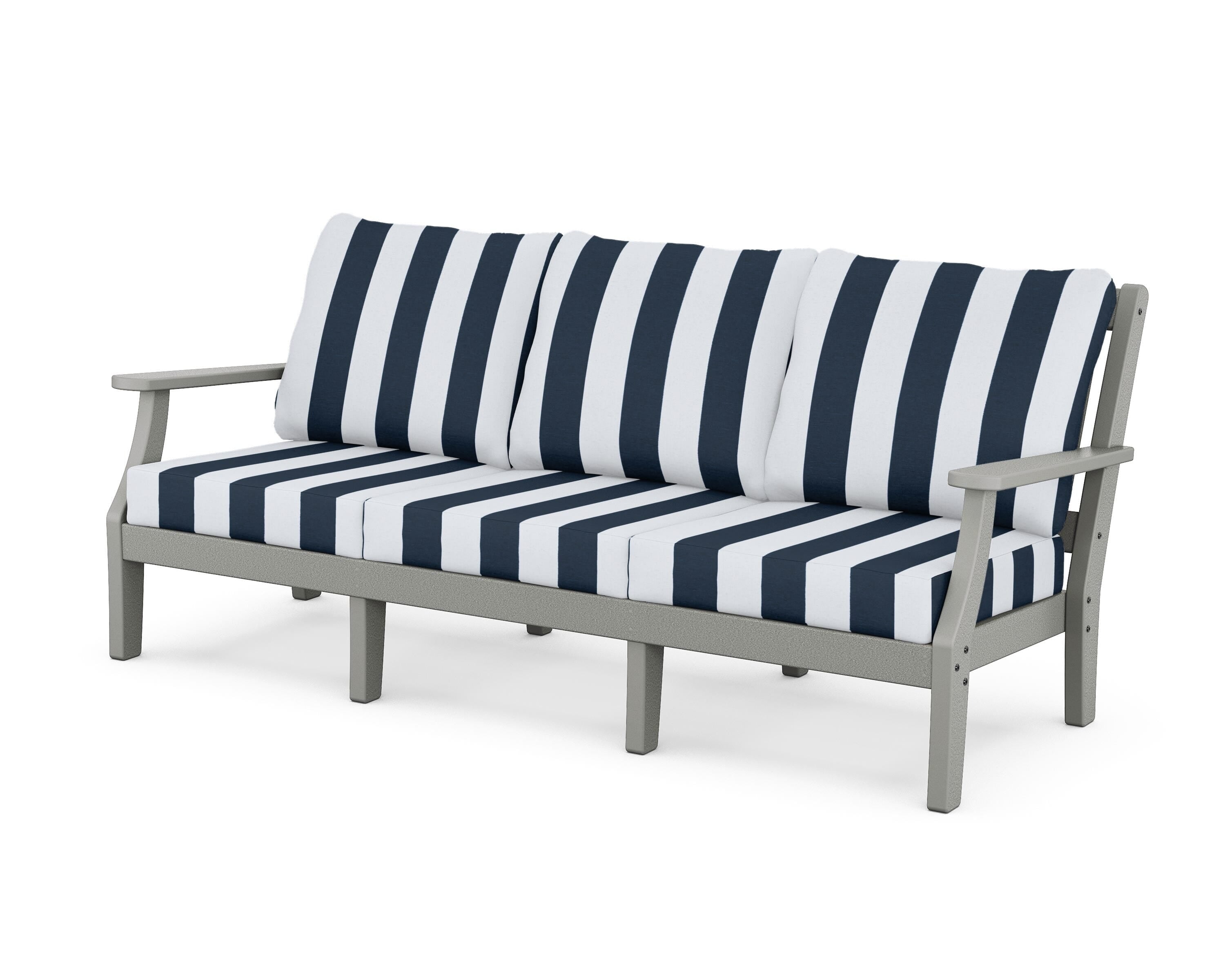 Martha Stewart by POLYWOOD® Chinoiserie Deep Seating Sofa in Slate Grey / Cabana Stripe Marine Indigo