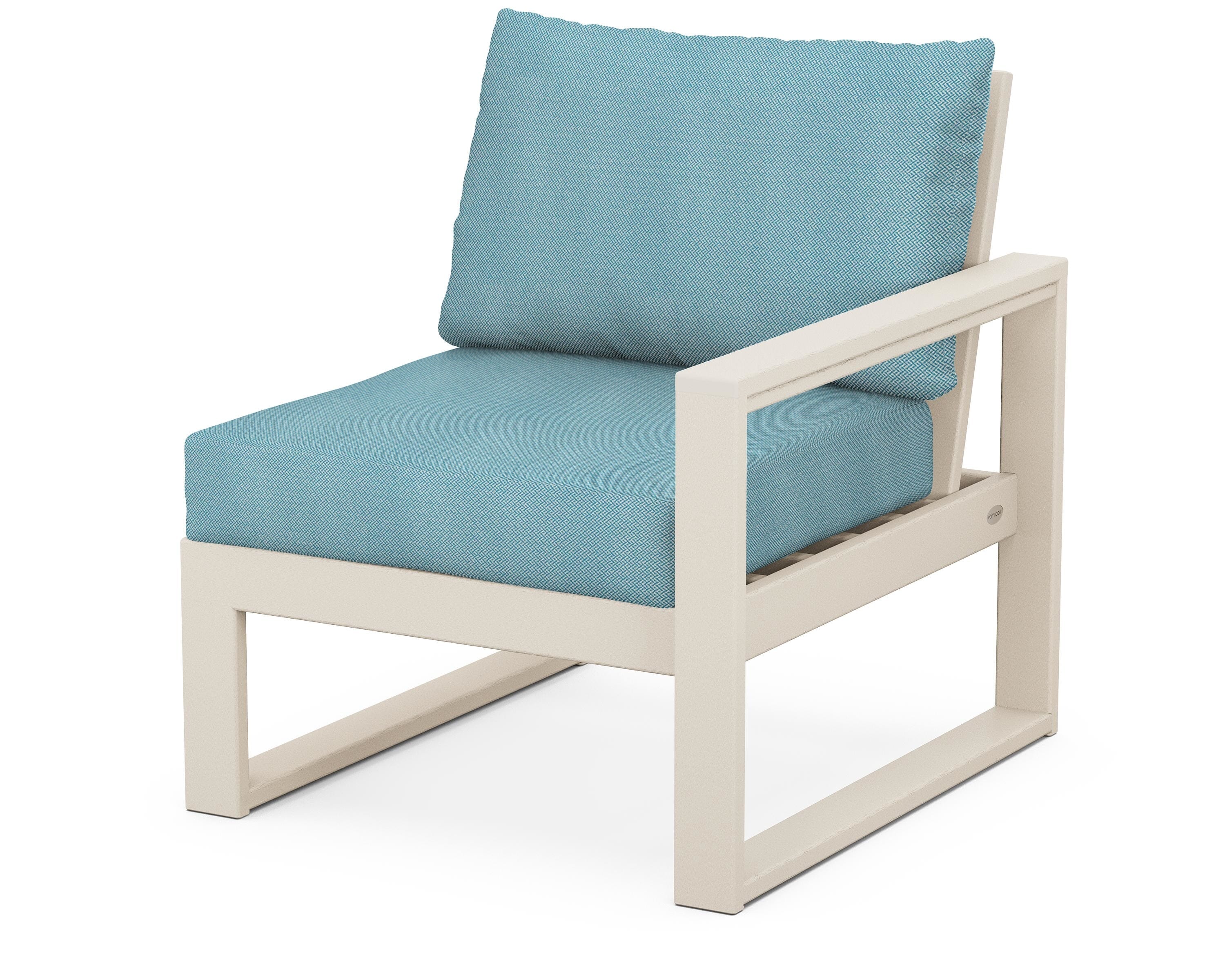 POLYWOOD® EDGE Modular Right Arm Chair in Sand / Lattice Sky Blue