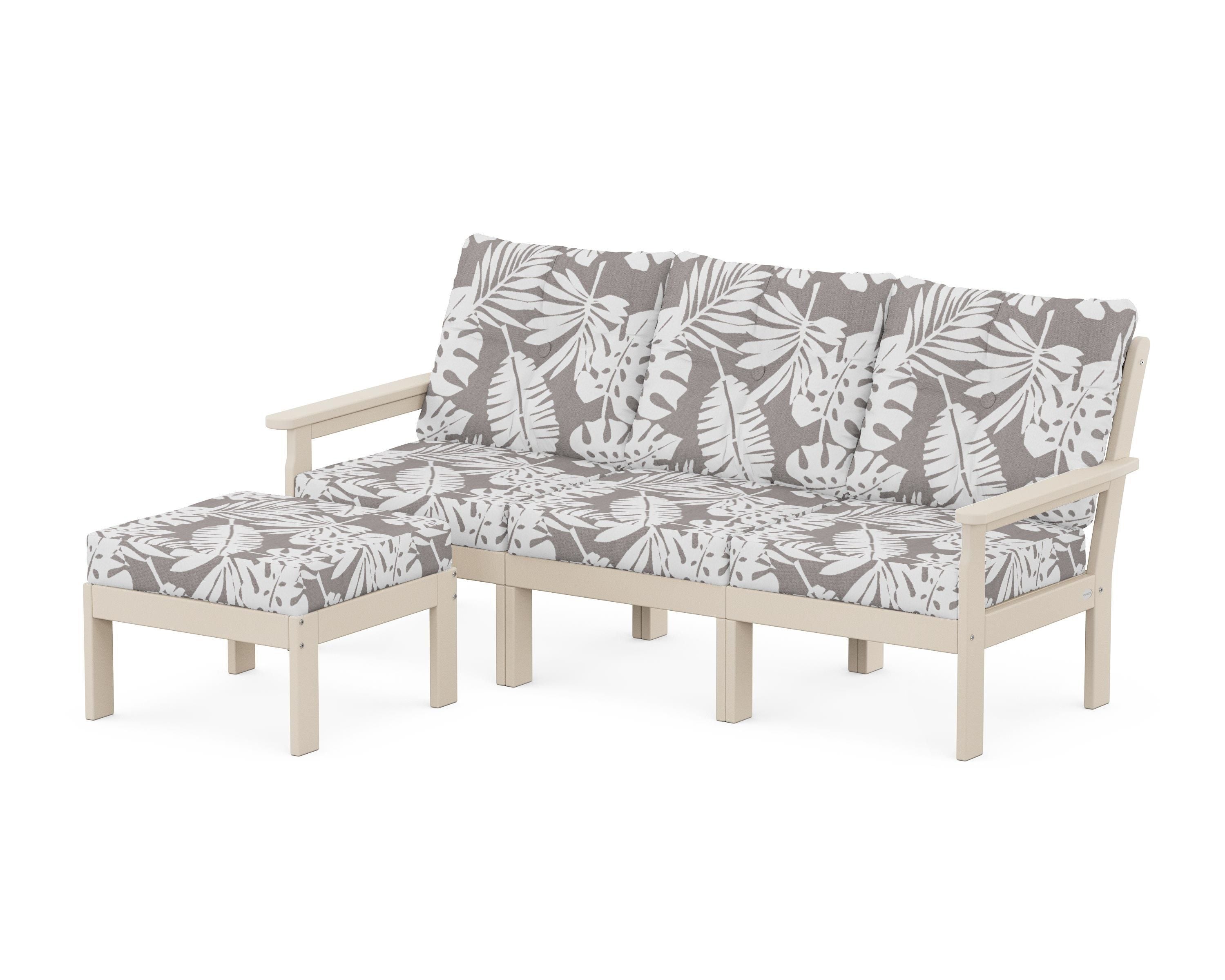 POLYWOOD® Vineyard 4-Piece Sectional with Ottoman in Sand / Leaf Grey Mist