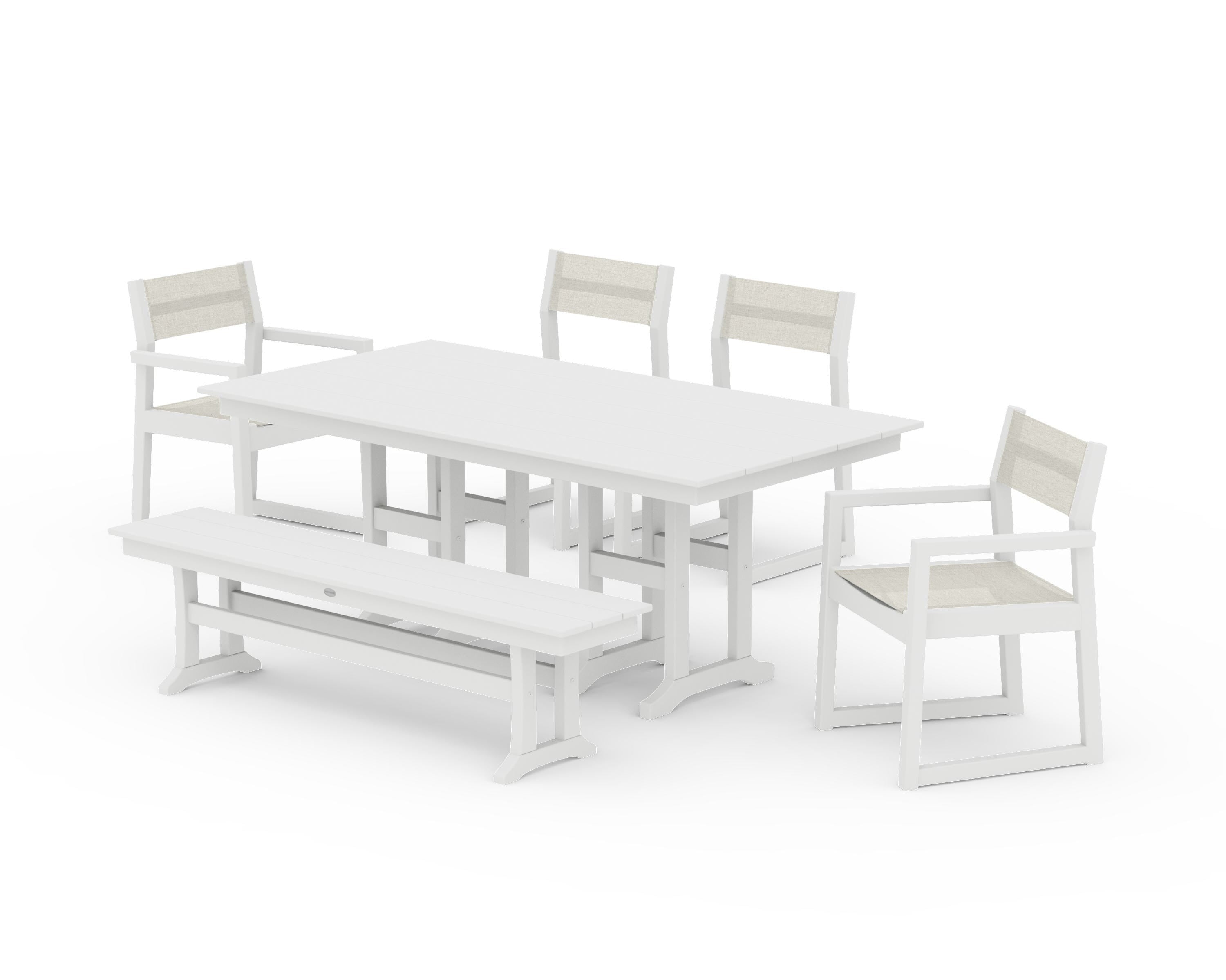 POLYWOOD® EDGE Sling 6-Piece Farmhouse Dining Set in White / Parchment Sling