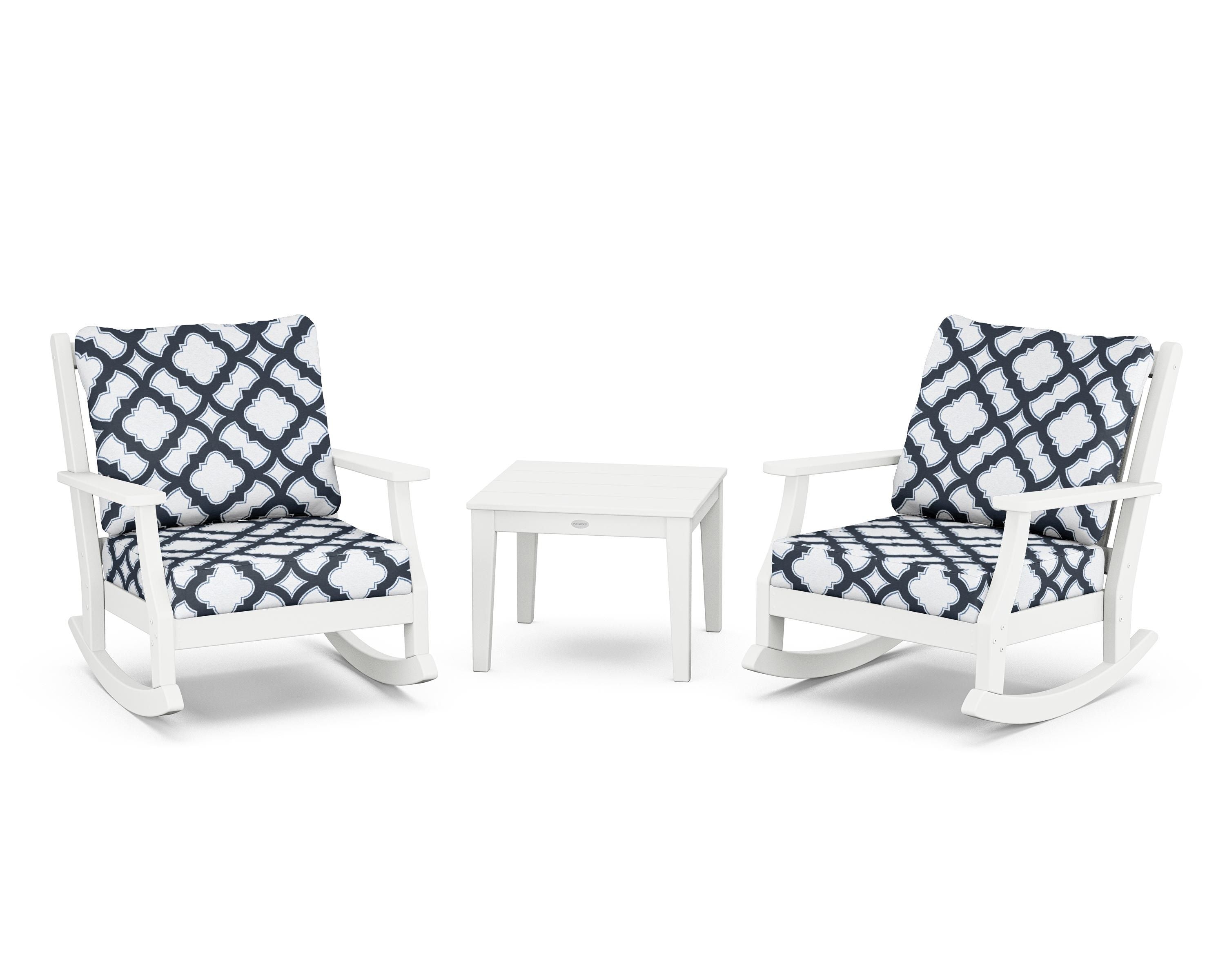 Country Living Wovendale 3-Piece Deep Seating Rocker Set in White / Trellis Marine Indigo