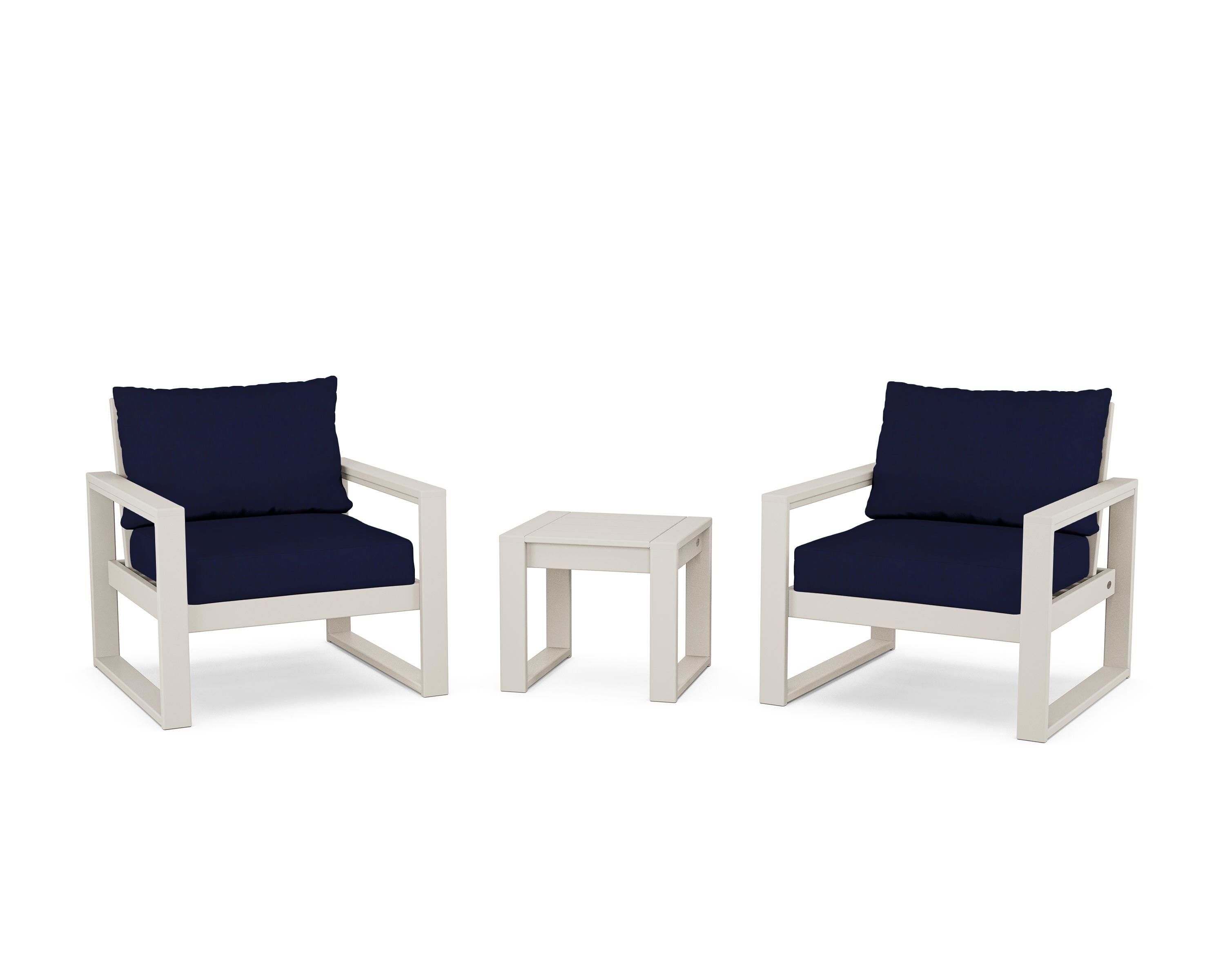 POLYWOOD® EDGE Sectional 3-Piece Deep Seating Set in Sand / Navy