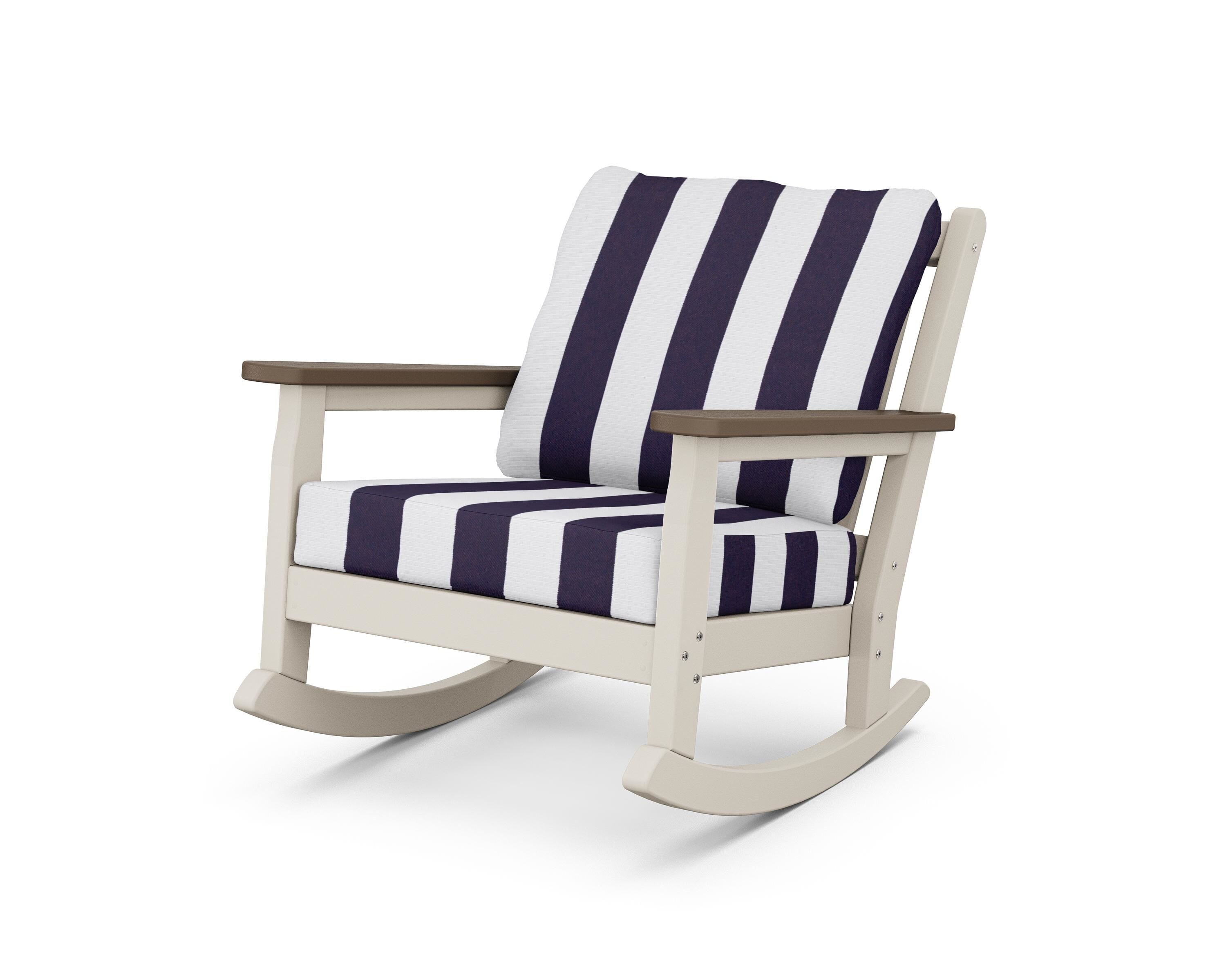 POLYWOOD® Chippendale Deep Seating Rocking Chair in Sand / Kona / Cabana Stripe Navy