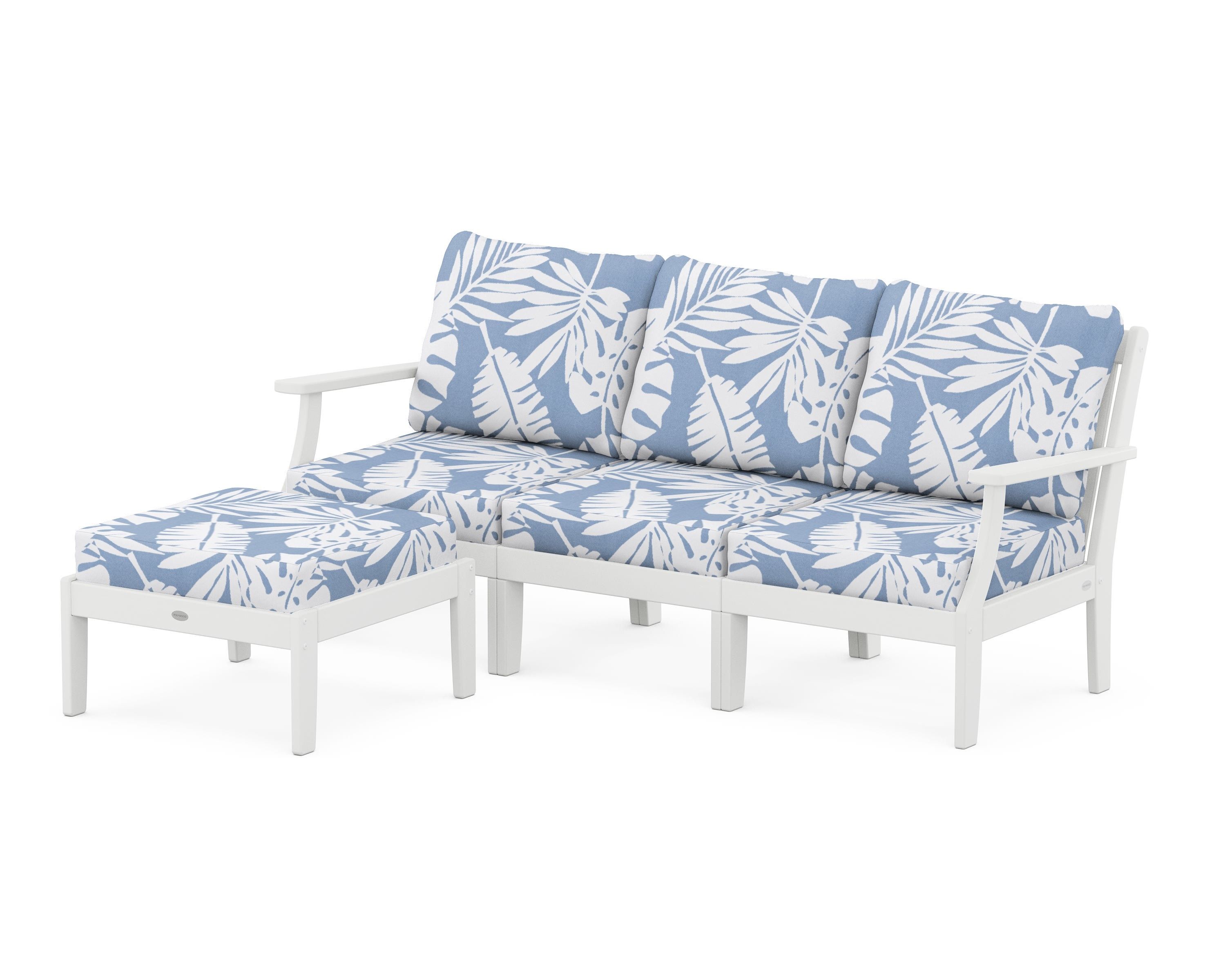 POLYWOOD® Braxton Modular 4-Piece Deep Seating Set with Ottoman in White / Leaf Sky Blue