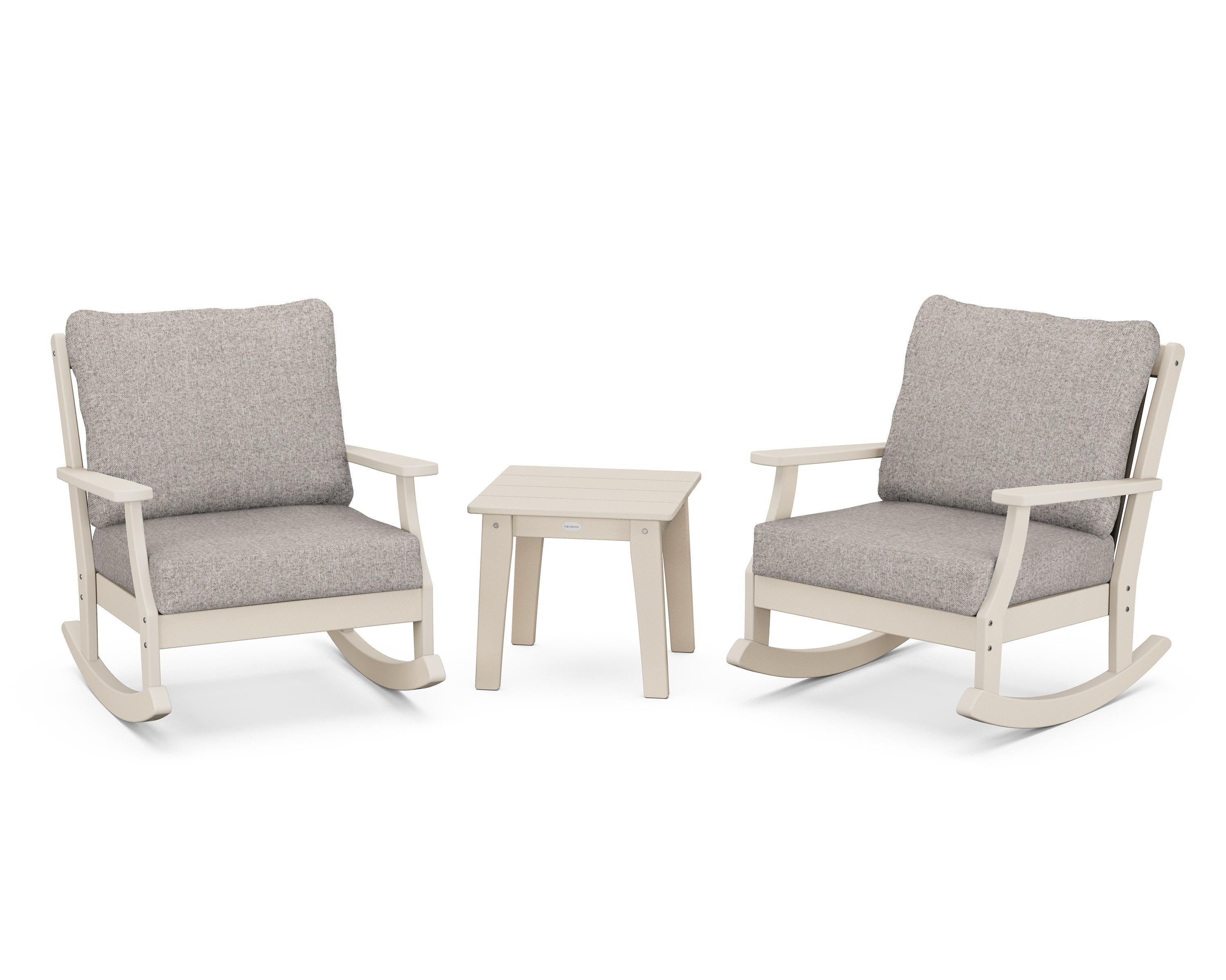 POLYWOOD® Braxton 3-Piece Deep Seating Rocker Set in Sand / Weathered Tweed