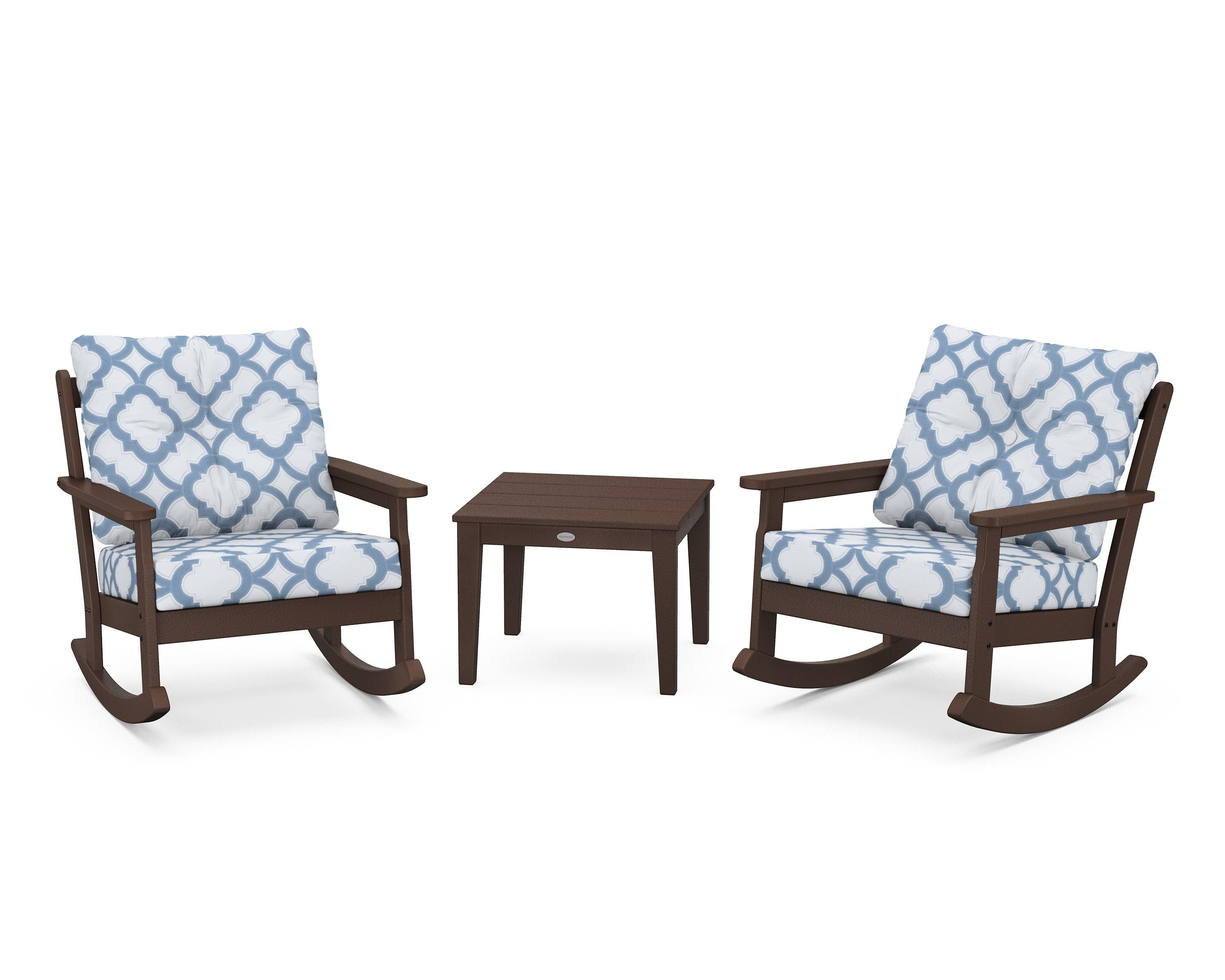 POLYWOOD® Vineyard 3-Piece Deep Seating Rocker Set in Mahogany / Trellis Sky Blue