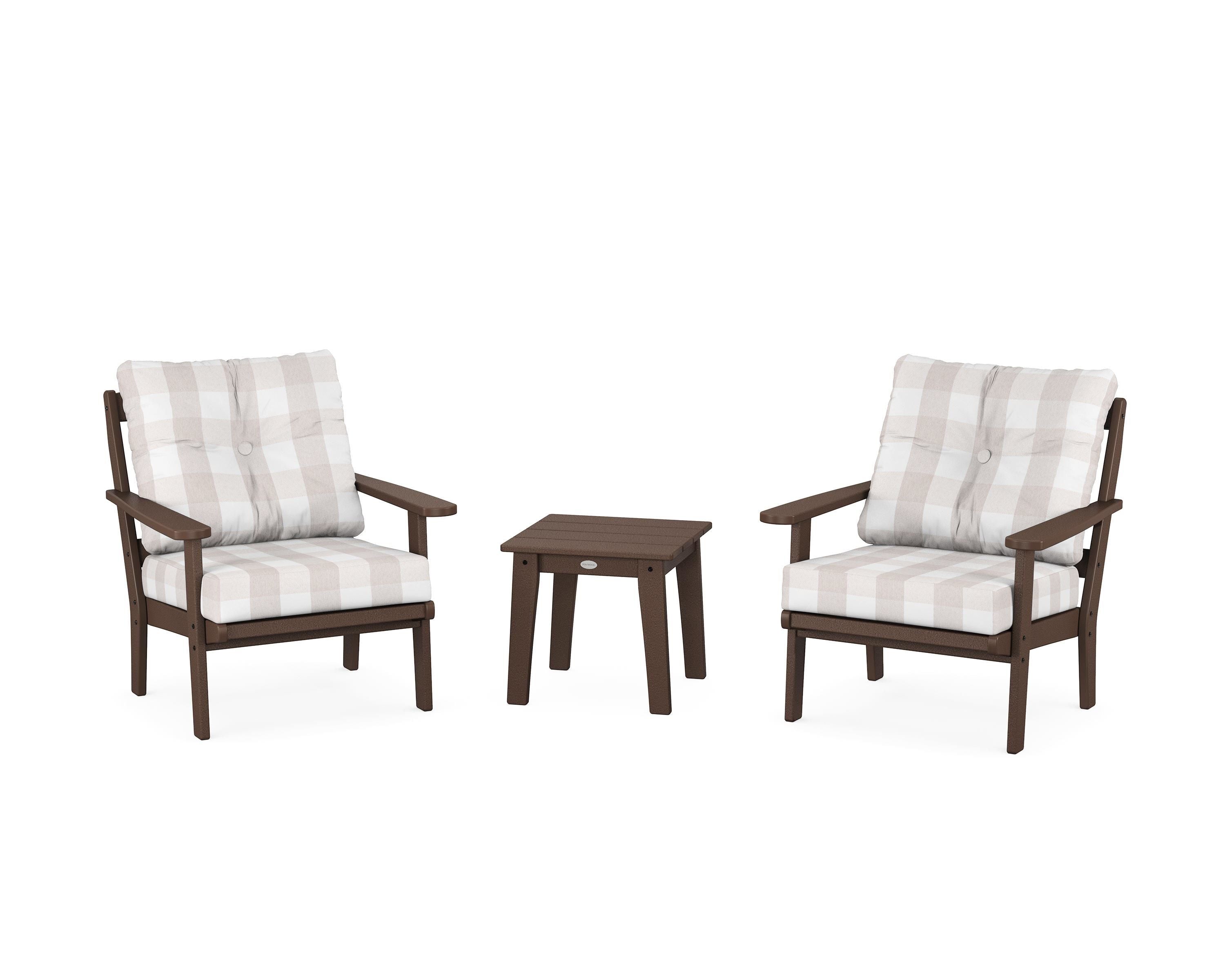 POLYWOOD® Mission 3-Piece Deep Seating Set in Mahogany / Buffalo Plaid Dune Burlap