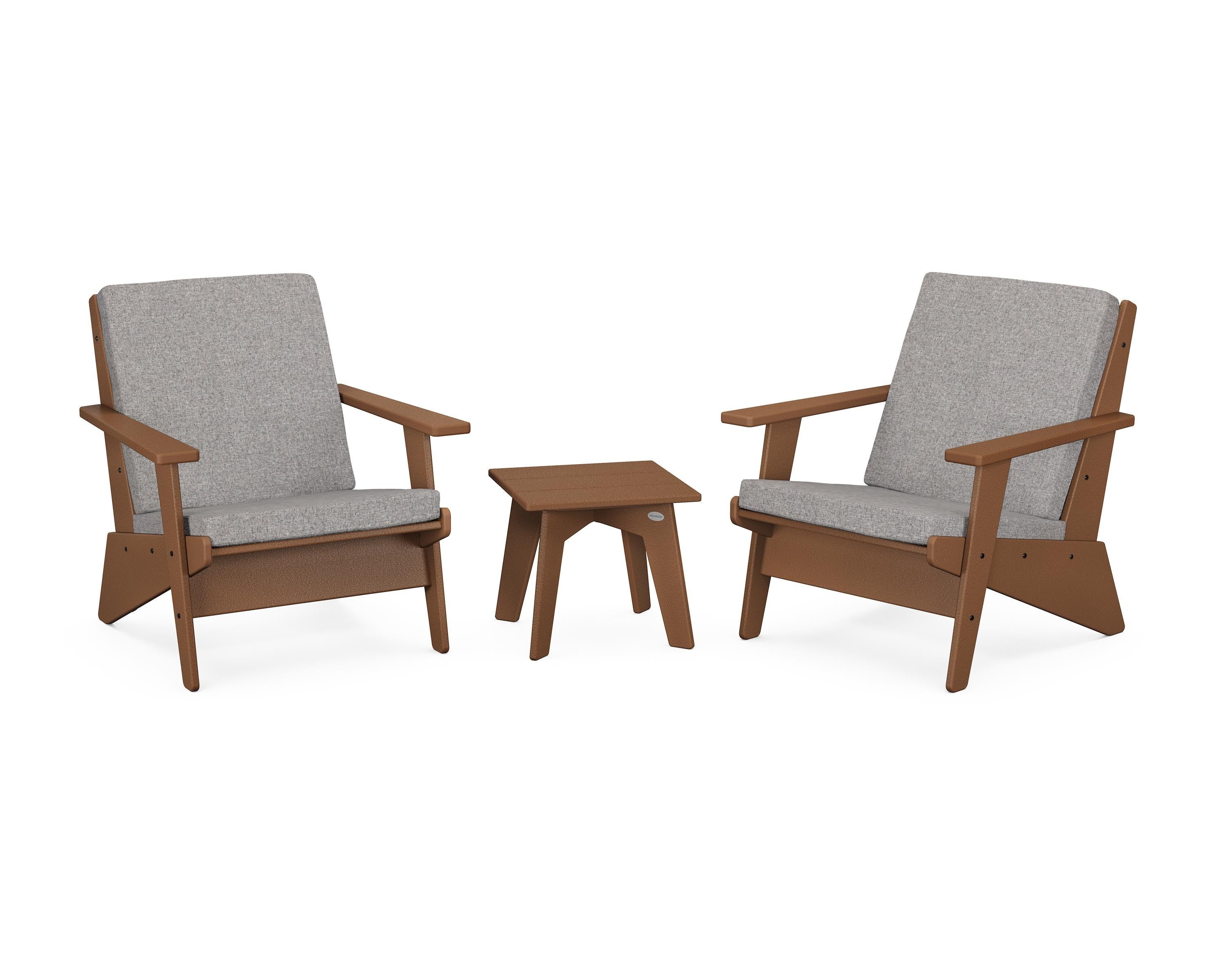 POLYWOOD® Riviera Modern Lounge 3-Piece Set in Teak / Grey Mist