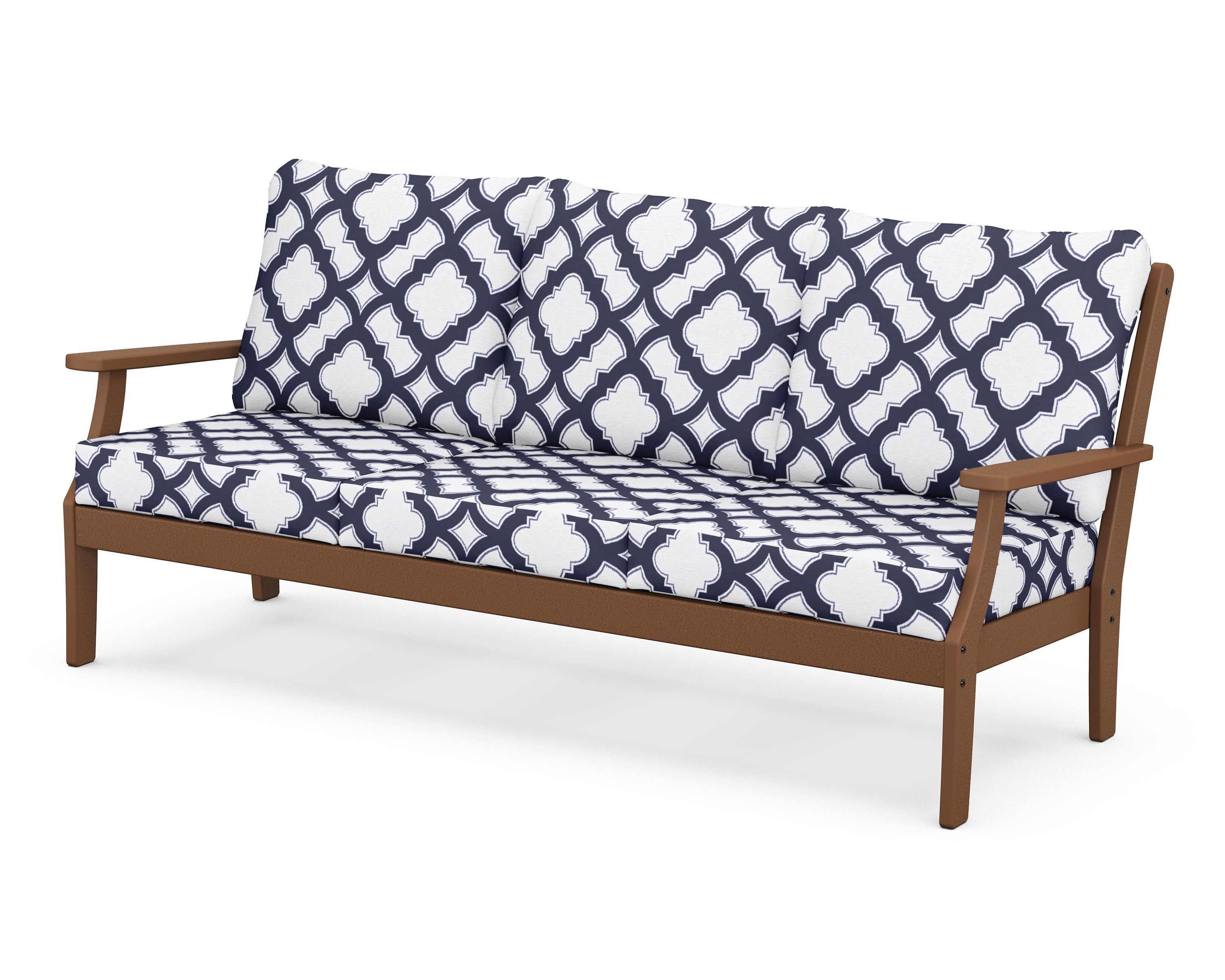 POLYWOOD® Braxton Deep Seating Sofa in Teak / Trellis Navy