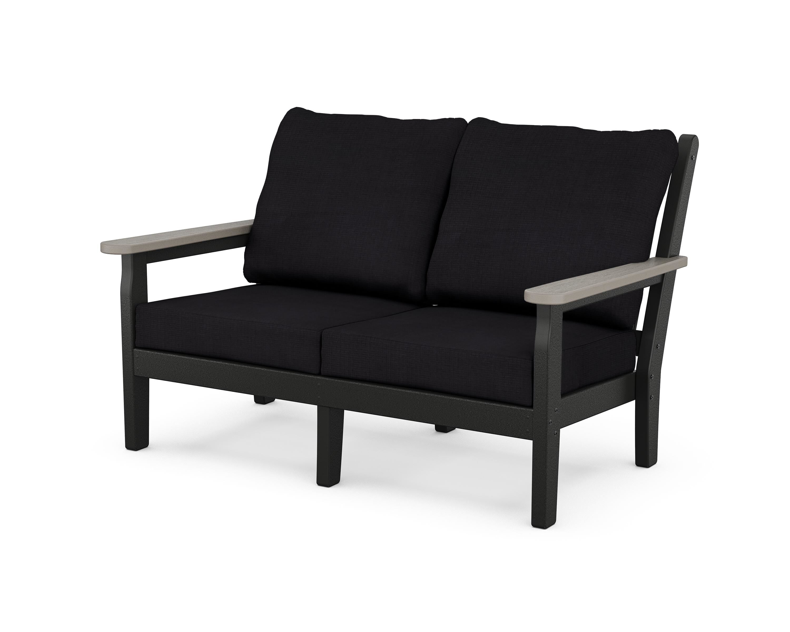 POLYWOOD® Chippendale Deep Seating Loveseat in Black / Driftwood / Midnight Linen