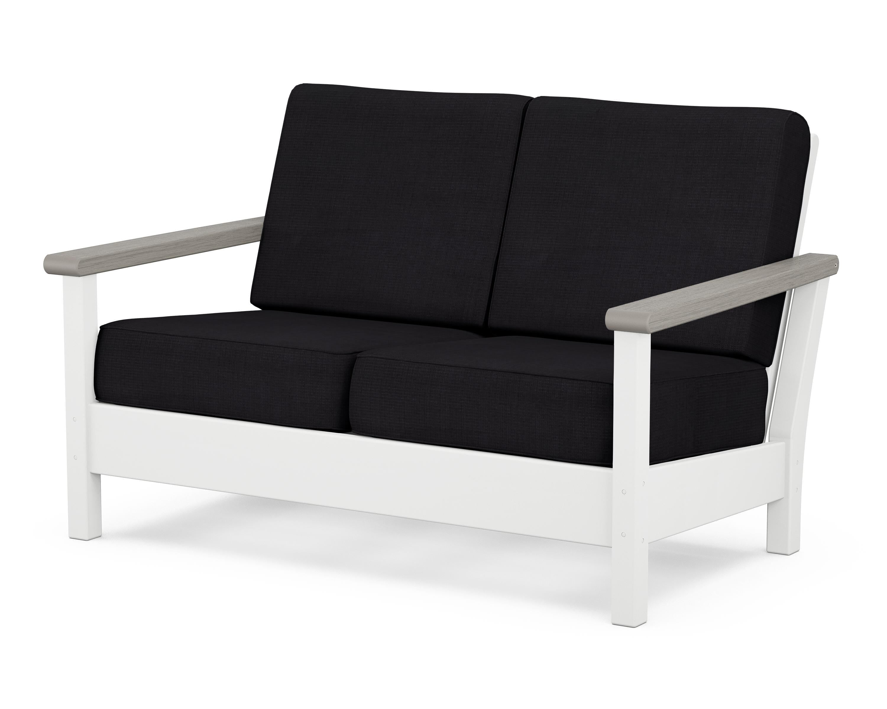 POLYWOOD® Harbour Deep Seating Loveseat in White / Driftwood / Midnight Linen
