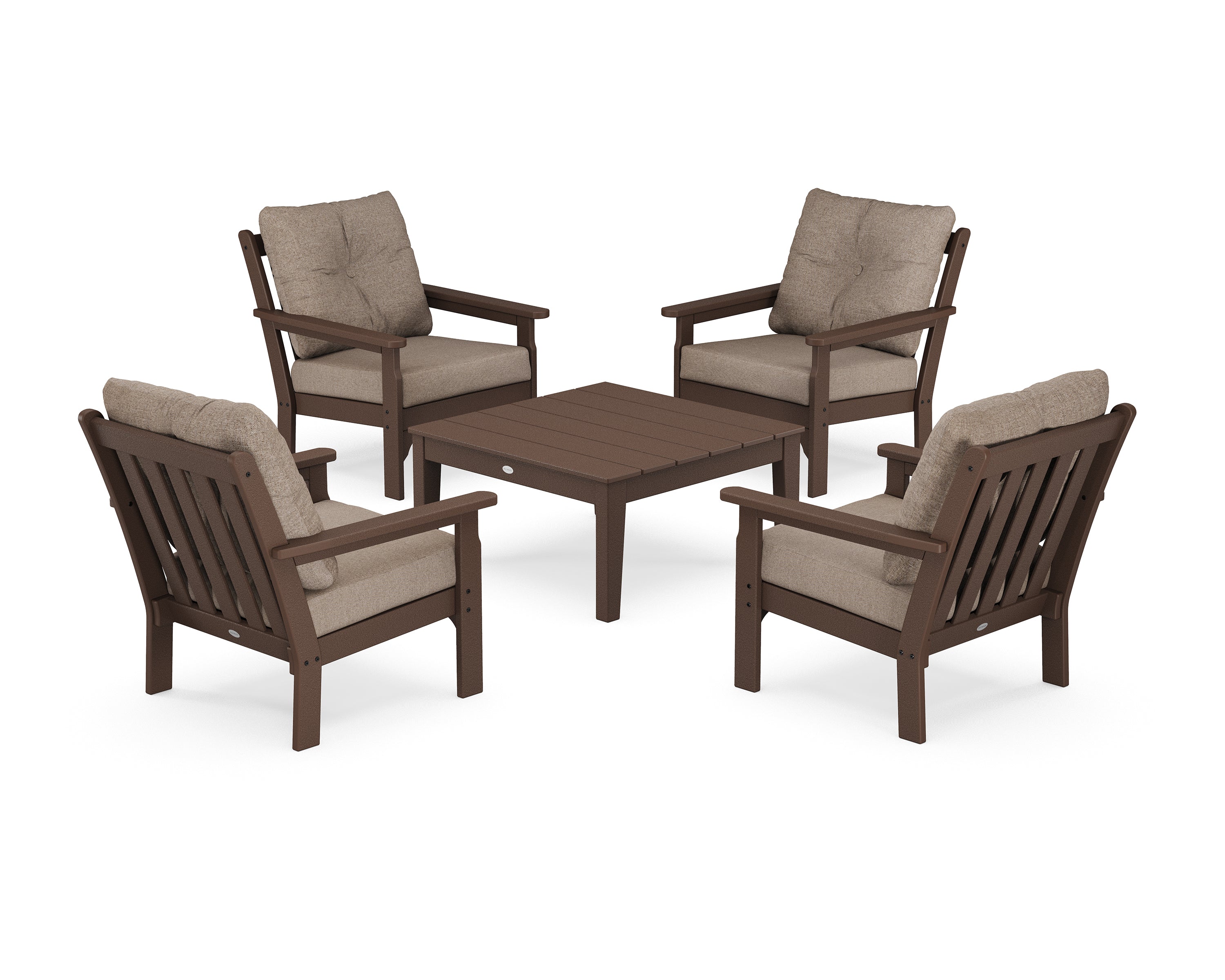 POLYWOOD® Vineyard 5-Piece Deep Seating Conversation Set in Mahogany / Spiced Burlap